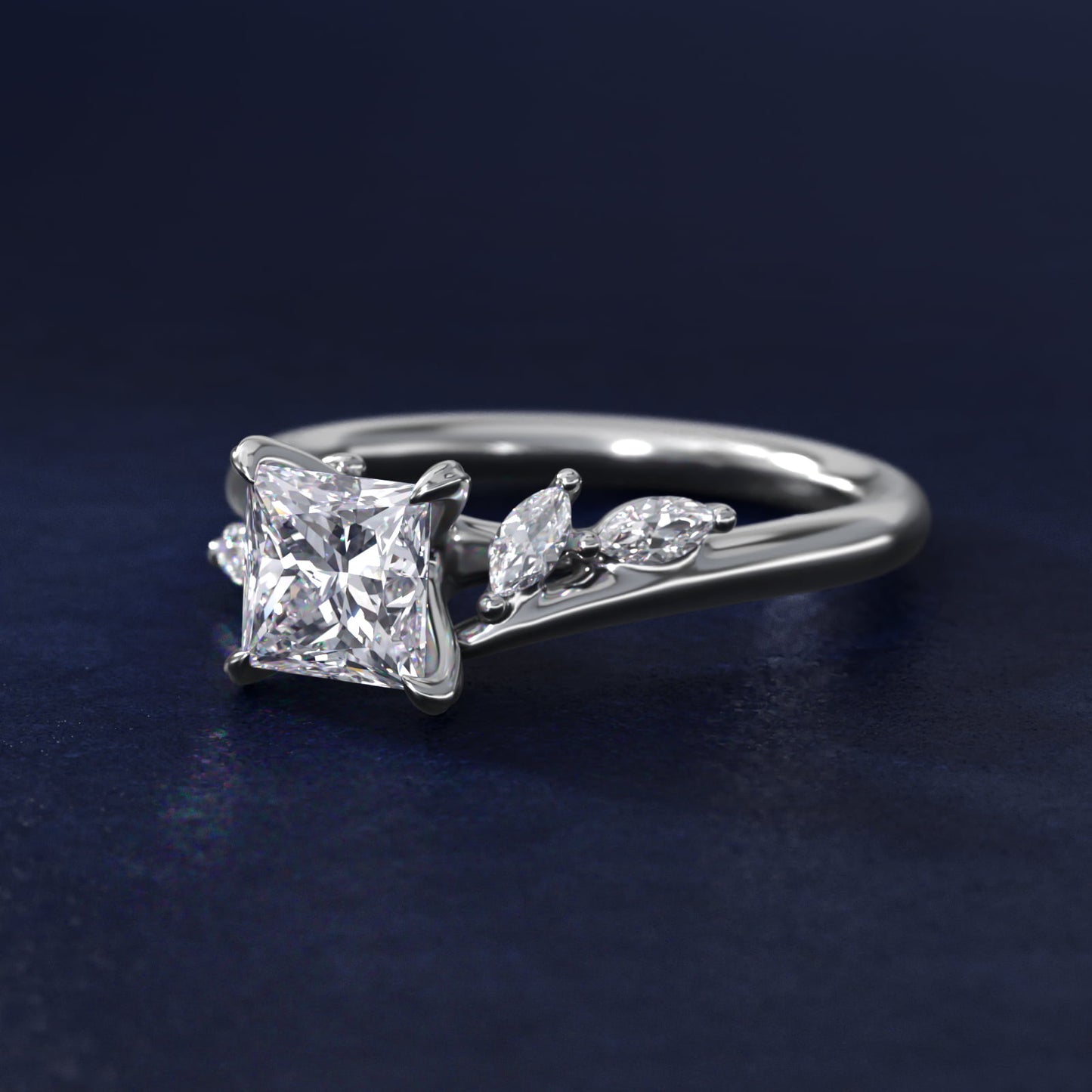 Bypass Marquise Array Side Stone Diamond Engagement Ring In 14K White Gold By James Allen - Princess Center