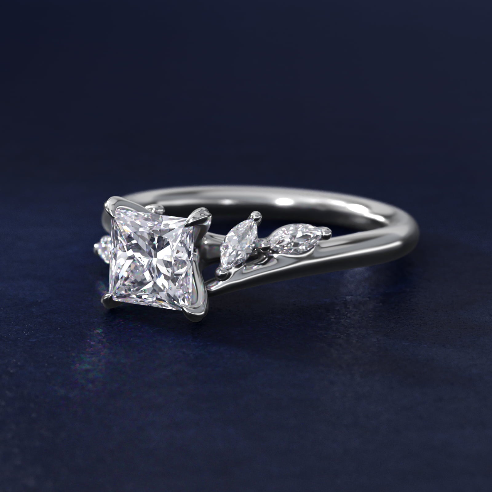 Bypass Marquise Array Side Stone Diamond Engagement Ring In 18k White Gold By James Allen - Princess Center