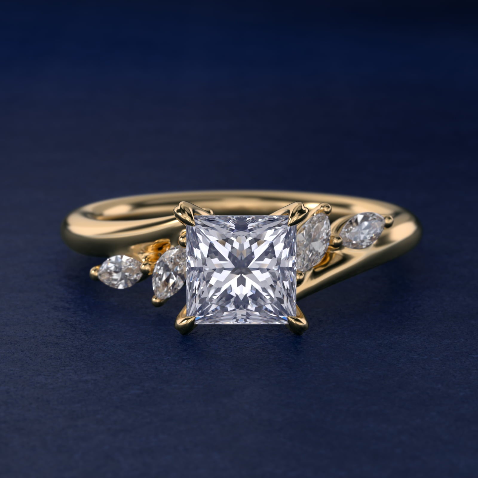 Bypass Marquise Array Side Stone Diamond Engagement Ring In 18k Yellow Gold By James Allen - Princess Center