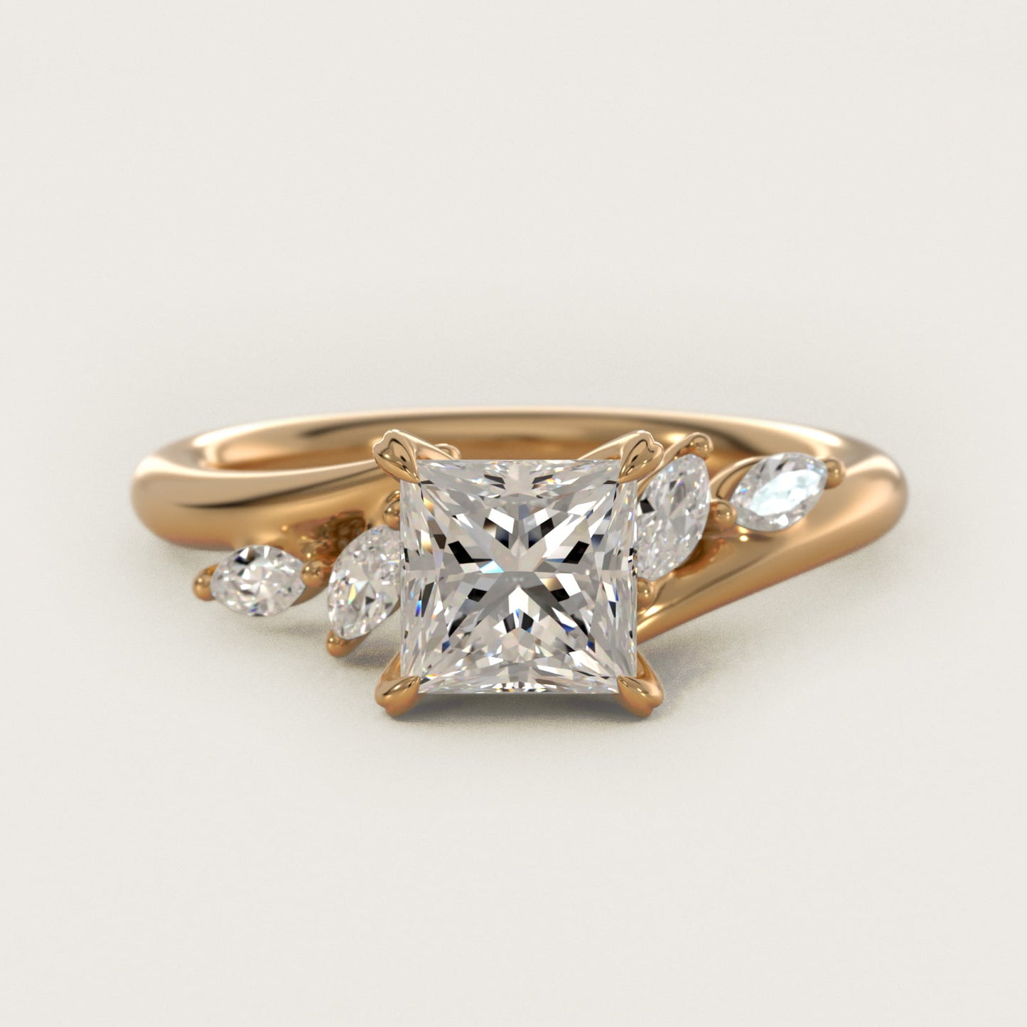 Bypass Marquise Array Side Stone Diamond Engagement Ring In 14K Yellow Gold By James Allen - Princess Center