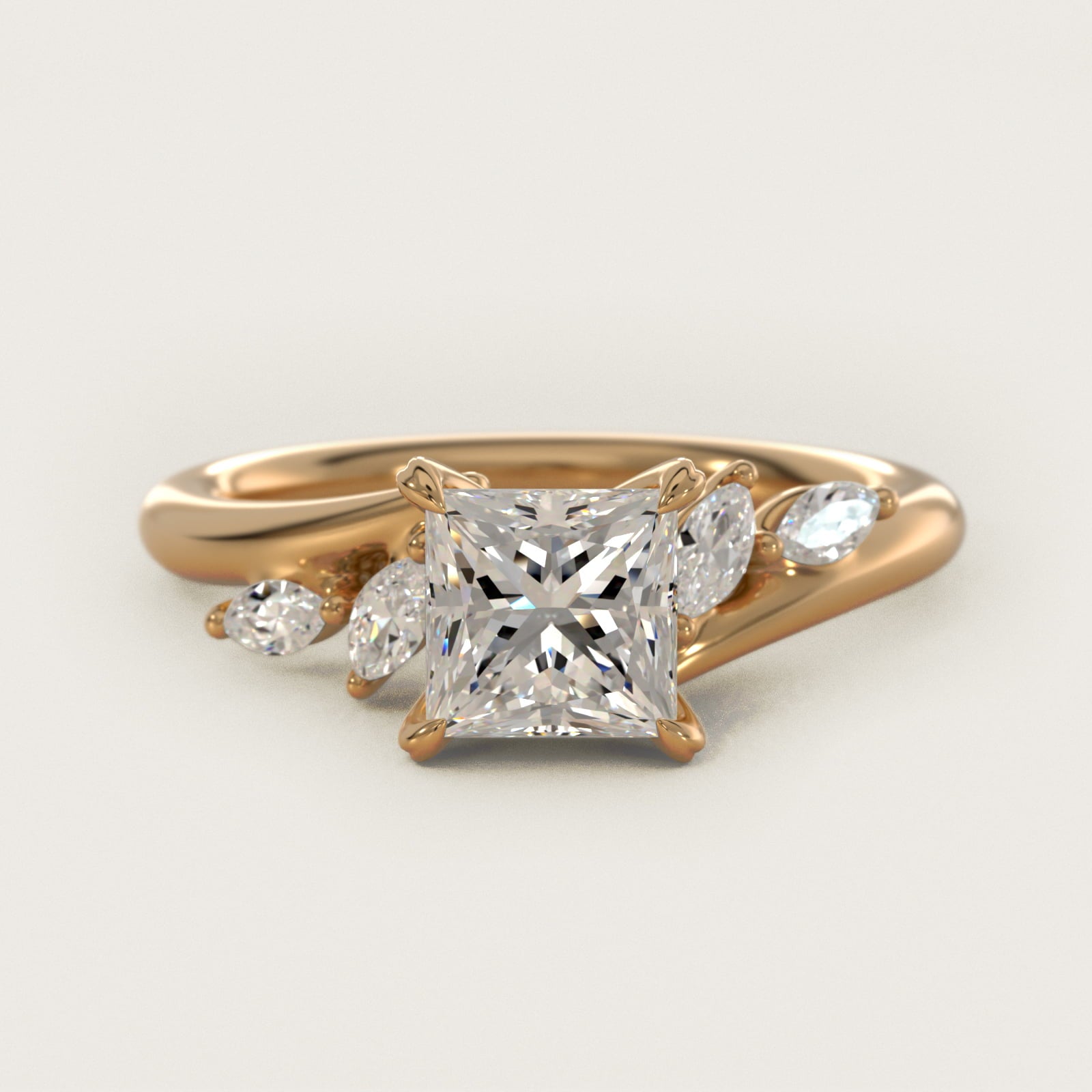 Bypass Marquise Array Side Stone Diamond Engagement Ring In 18k Yellow Gold By James Allen - Princess Center