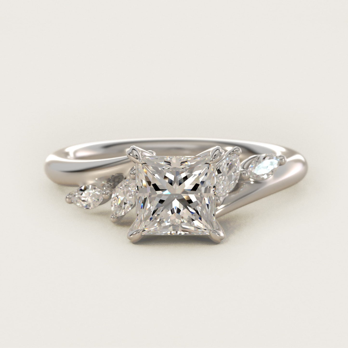 Bypass Marquise Array Side Stone Diamond Engagement Ring In Platinum By James Allen - Princess Center