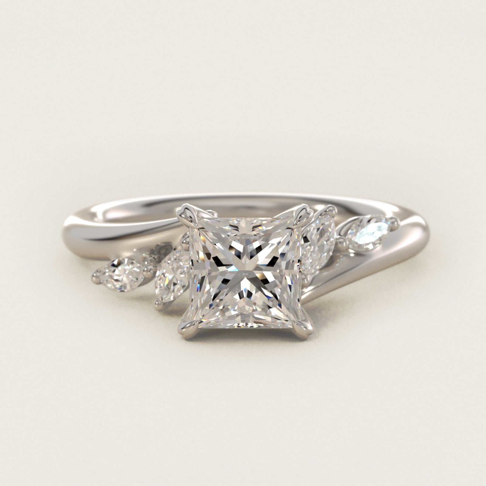 Bypass Marquise Array Side Stone Diamond Engagement Ring In Platinum By James Allen - Princess Center