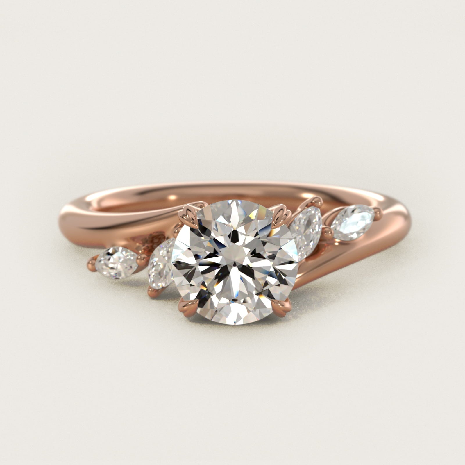 Bypass Marquise Array Side Stone Diamond Engagement Ring In 18k Rose Gold By James Allen - Round Center