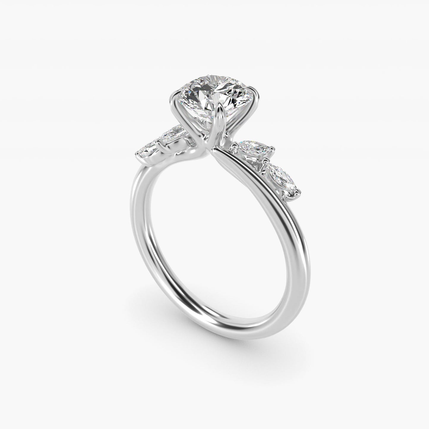 Bypass Marquise Array Side Stone Diamond Engagement Ring In 18k White Gold By James Allen - Round Center