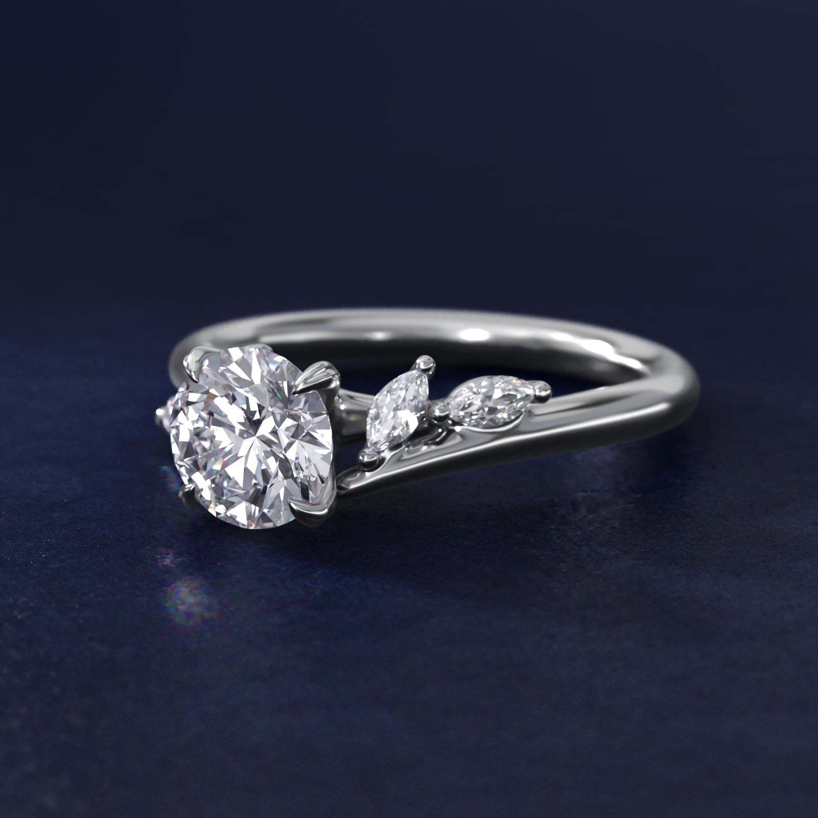 Bypass Marquise Array Side Stone Diamond Engagement Ring In 14K White Gold By James Allen - Round Center