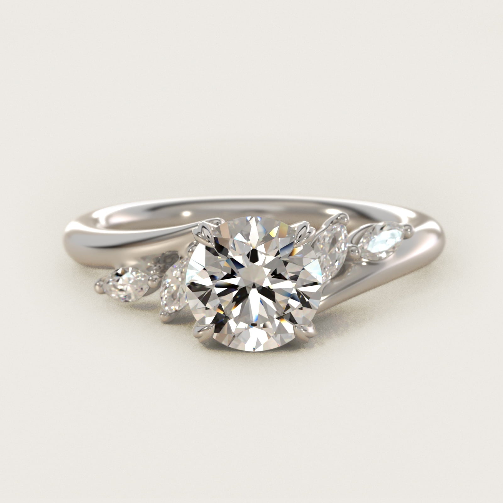 Bypass Marquise Array Side Stone Diamond Engagement Ring In 18k White Gold By James Allen - Round Center