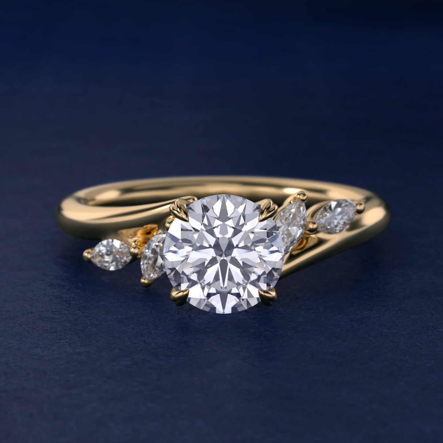 Bypass Marquise Array Side Stone Diamond Engagement Ring In 18k Yellow Gold By James Allen - Round Center