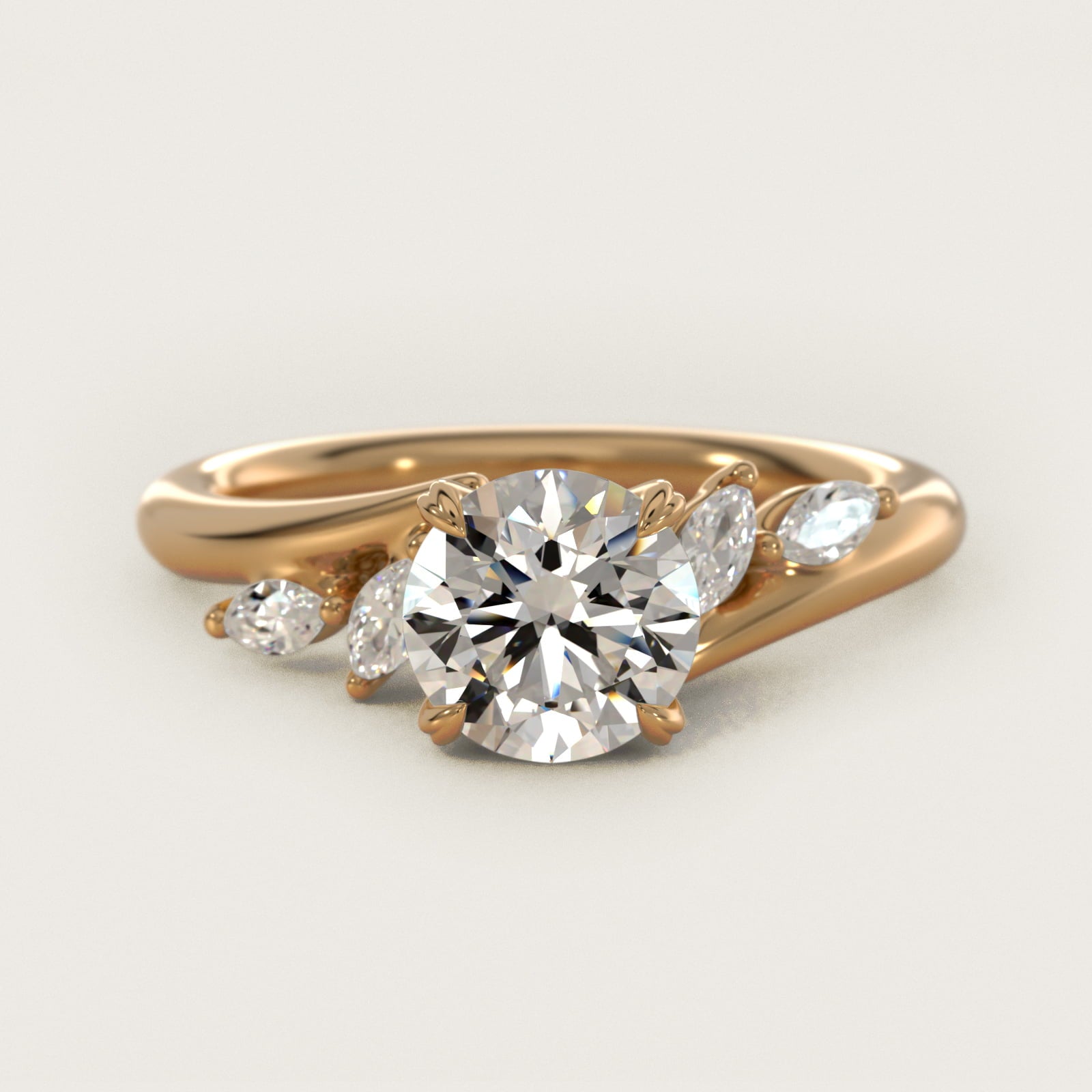 Bypass Marquise Array Side Stone Diamond Engagement Ring In 14K Yellow Gold By James Allen - Round Center