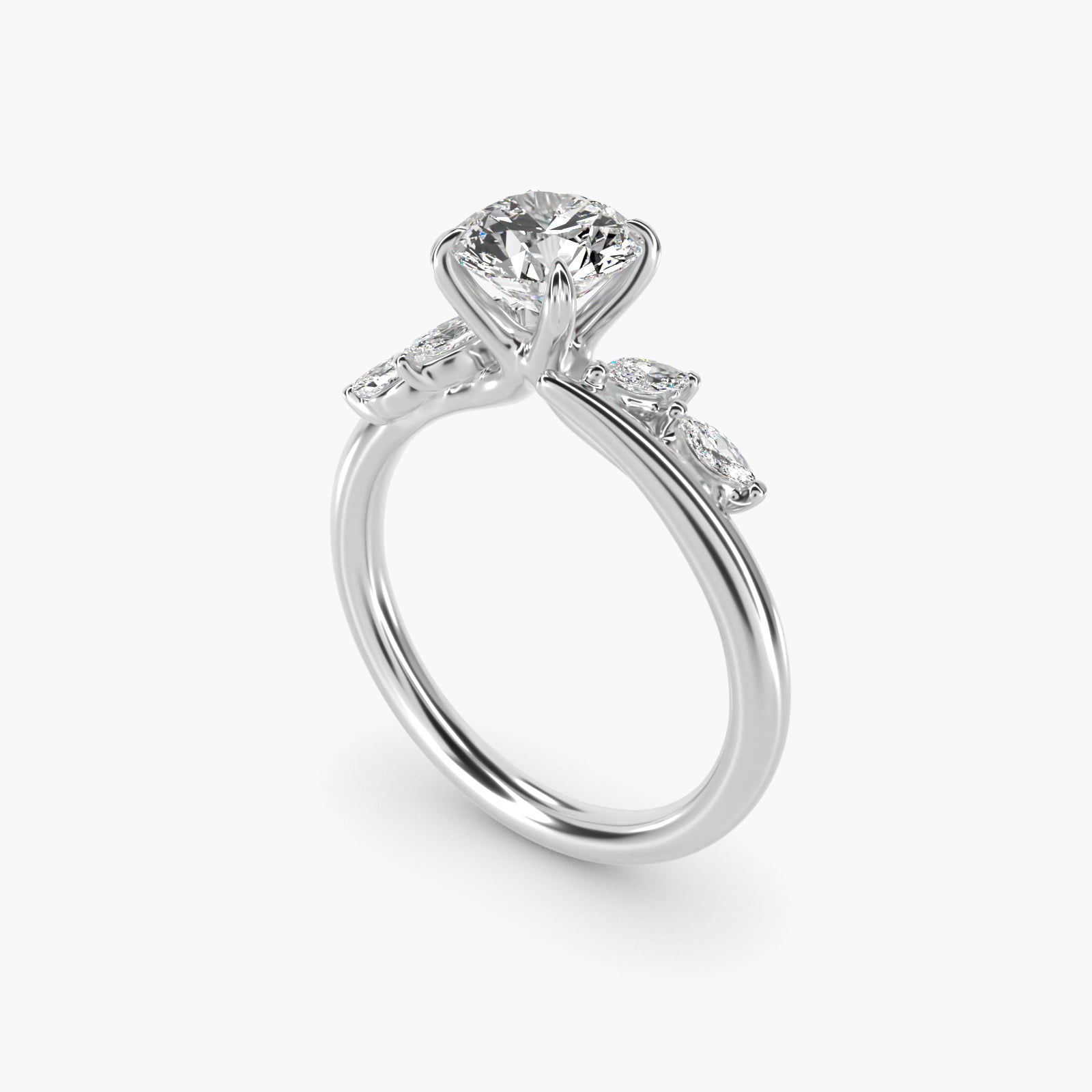 Bypass Marquise Array Side Stone Diamond Engagement Ring In Platinum By James Allen - Round Center