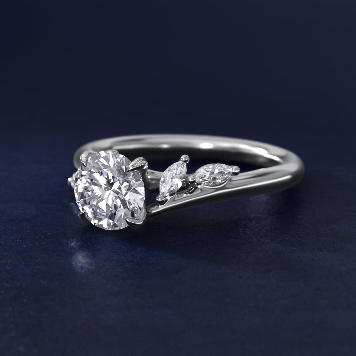 Bypass Marquise Array Side Stone Diamond Engagement Ring In Platinum By James Allen - Round Center