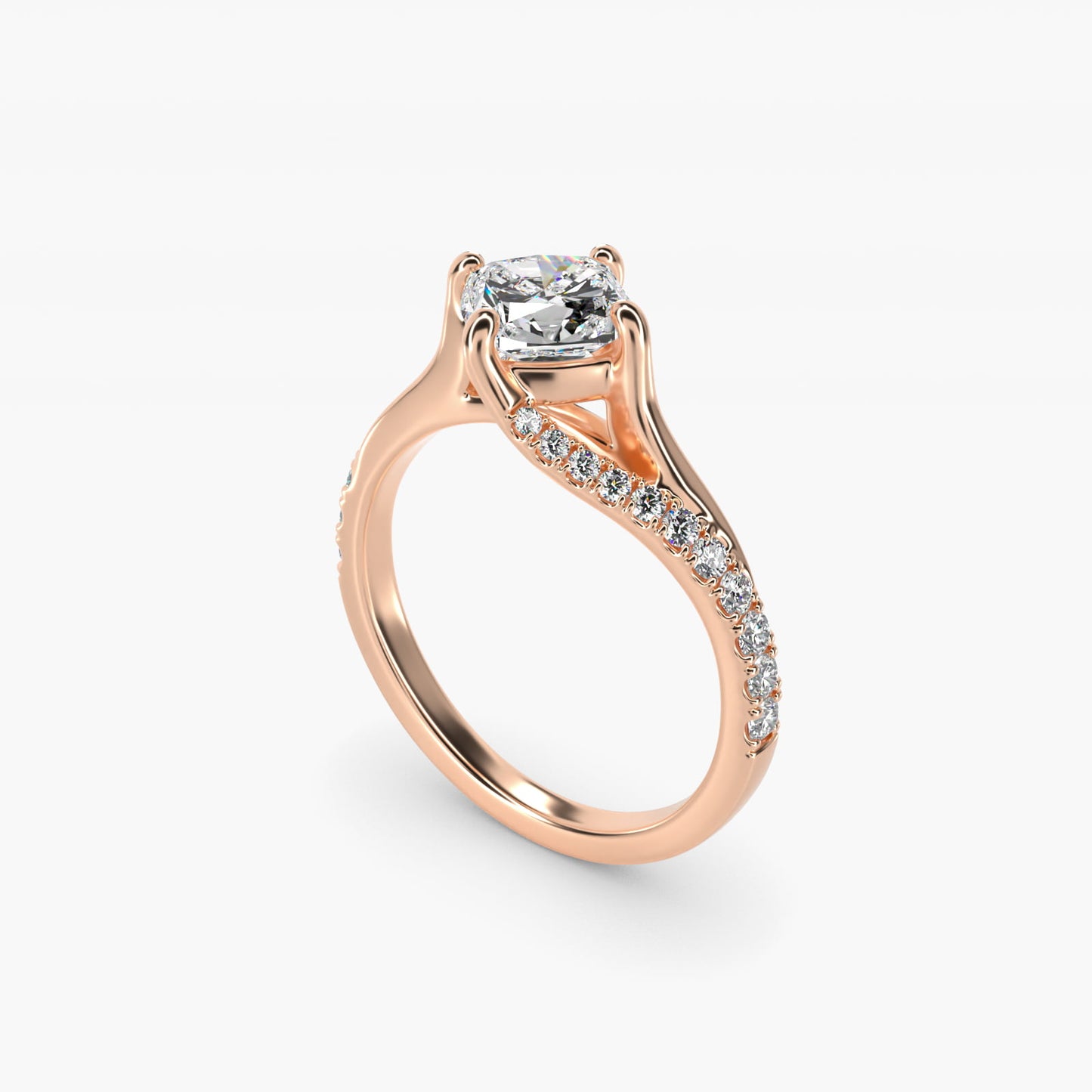 Bypass PavŽ Kite-Set Diamond Engagement Ring In 14K Rose Gold By James Allen - Cushion Center