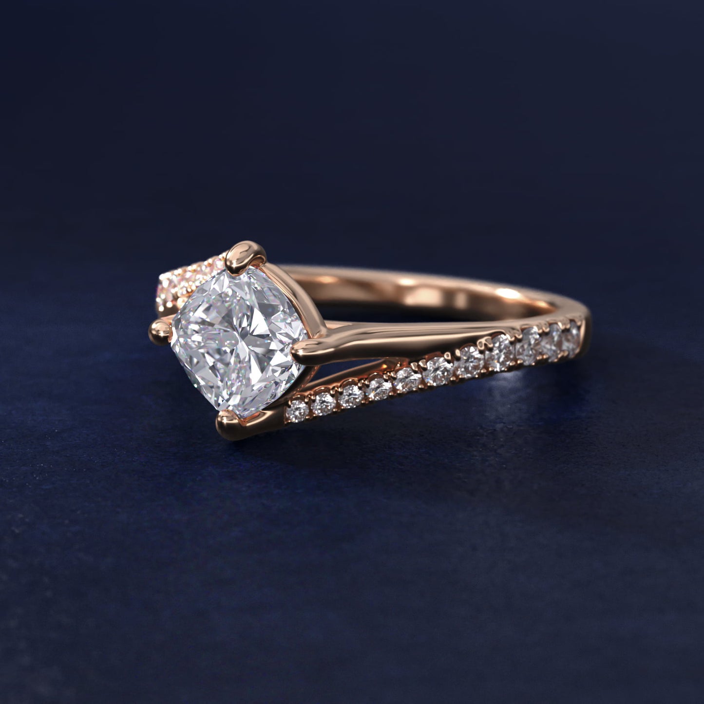 Bypass PavŽ Kite-Set Diamond Engagement Ring In 18k Rose Gold By James Allen - Cushion Center