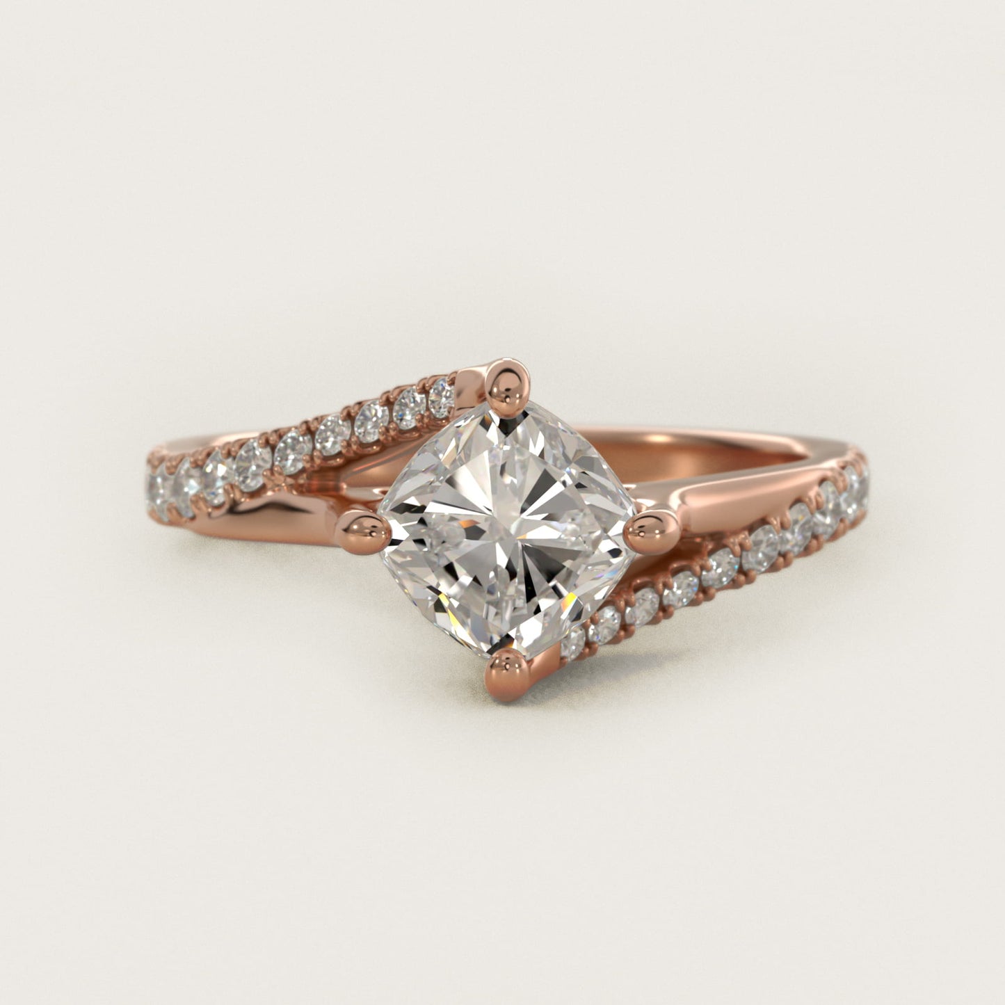 Bypass PavŽ Kite-Set Diamond Engagement Ring In 14K Rose Gold By James Allen - Cushion Center
