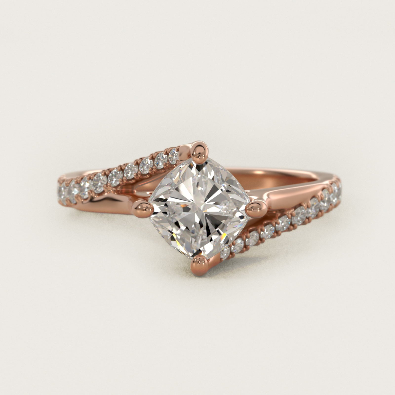 Bypass PavŽ Kite-Set Diamond Engagement Ring In 18k Rose Gold By James Allen - Cushion Center