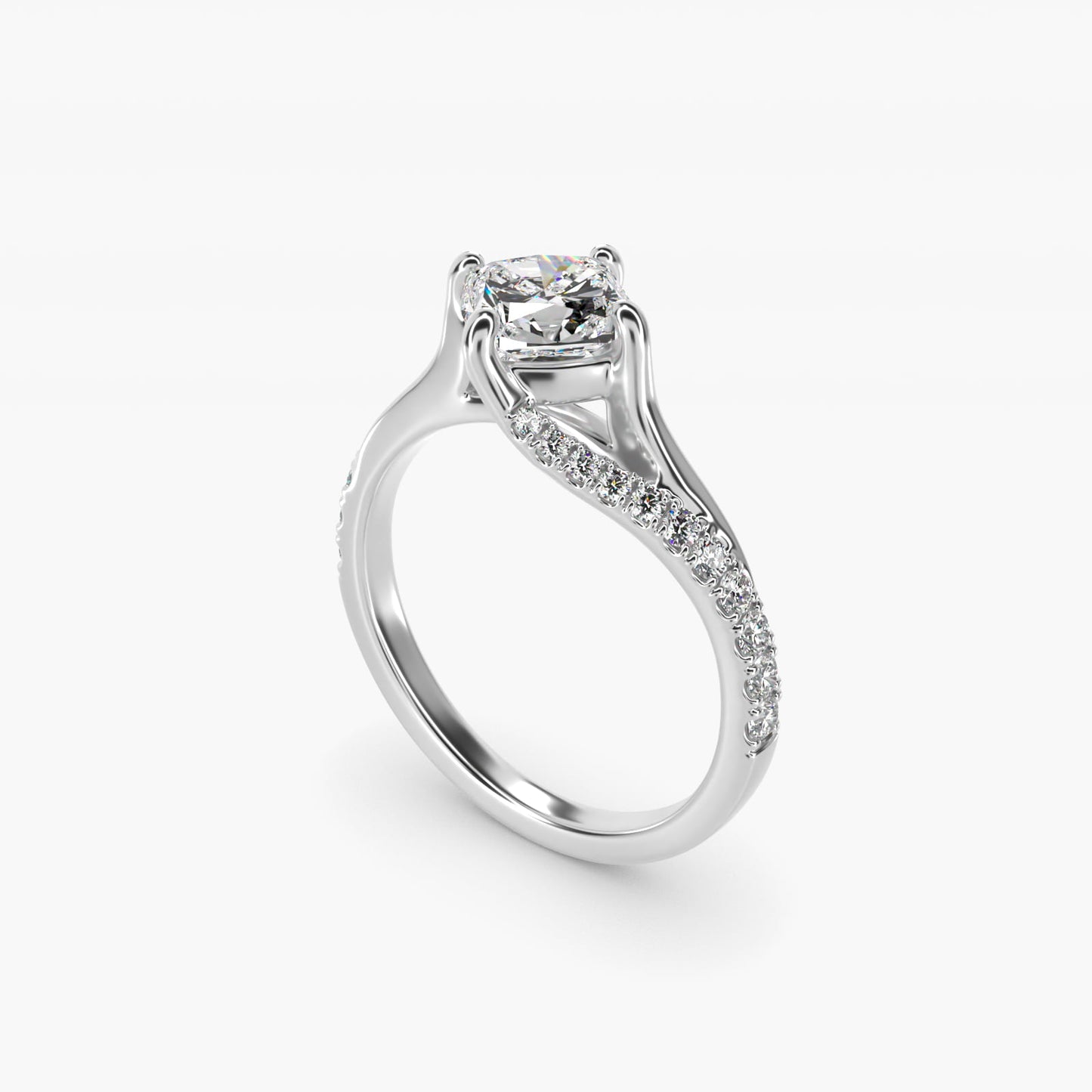 Bypass PavŽ Kite-Set Diamond Engagement Ring In 18k White Gold By James Allen - Cushion Center
