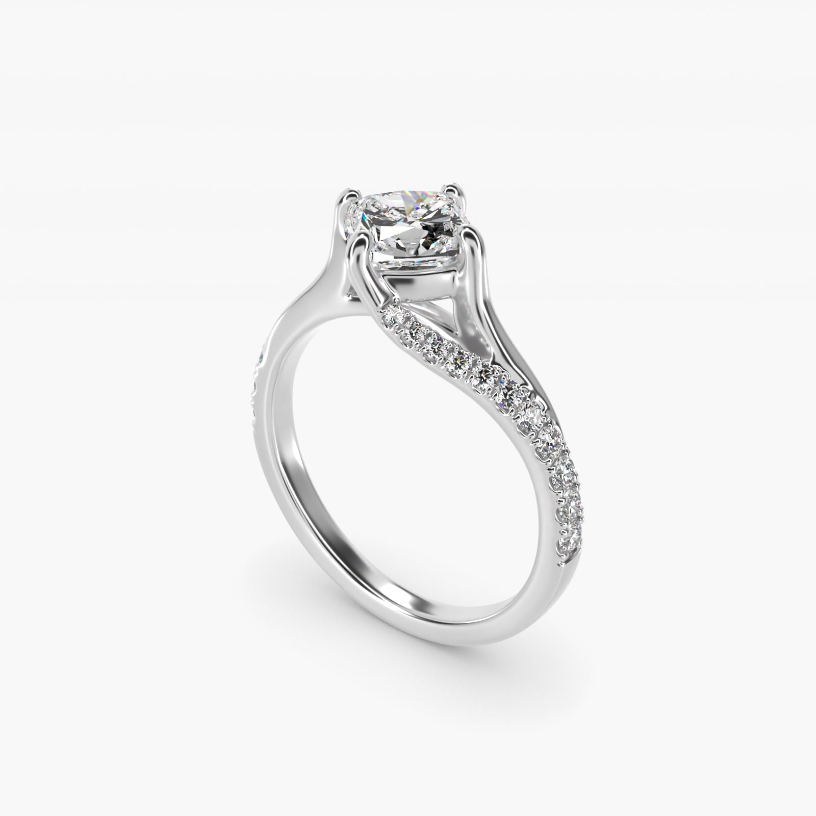 Bypass PavŽ Kite-Set Diamond Engagement Ring In 18k White Gold By James Allen - Cushion Center