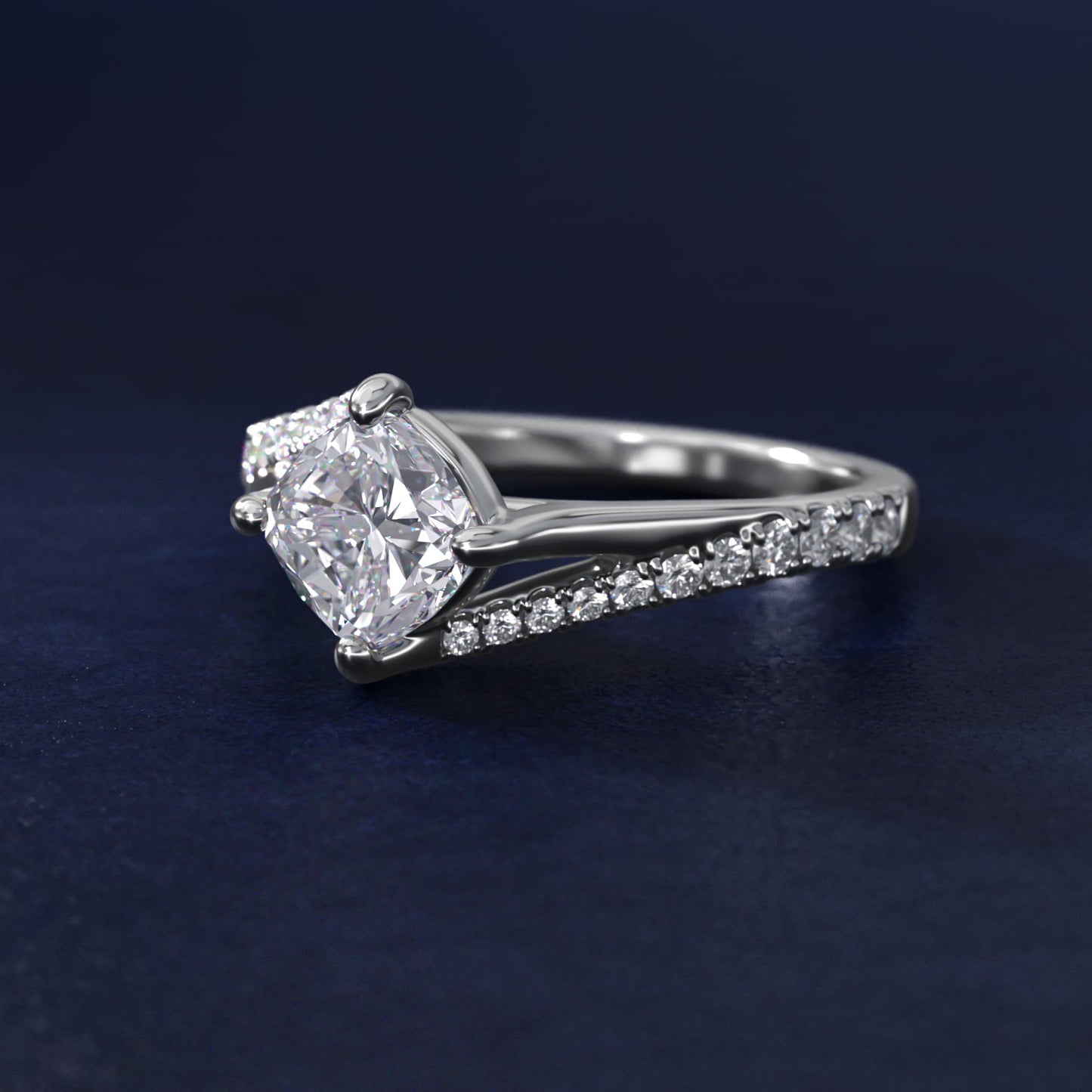 Bypass PavŽ Kite-Set Diamond Engagement Ring In 14K White Gold By James Allen - Cushion Center