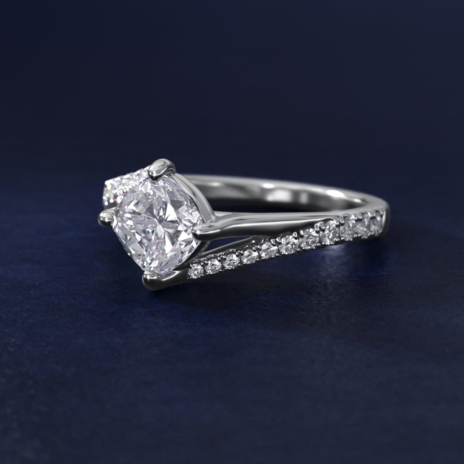 Bypass PavŽ Kite-Set Diamond Engagement Ring In 14K White Gold By James Allen - Cushion Center
