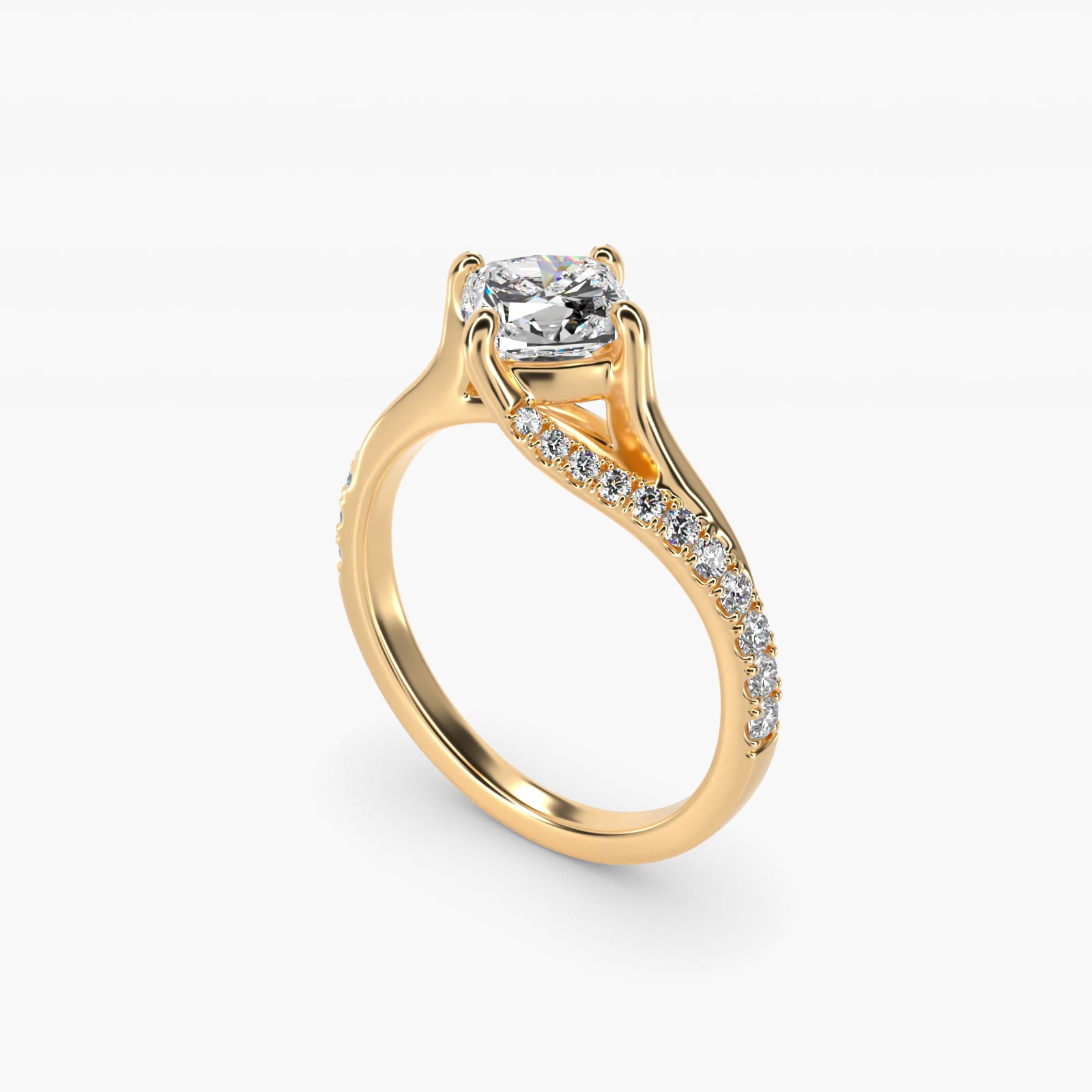 Bypass PavŽ Kite-Set Diamond Engagement Ring In 14K Yellow Gold By James Allen - Cushion Center