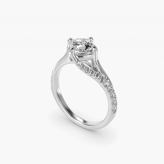 Bypass PavŽ Kite-Set Diamond Engagement Ring In Platinum By James Allen - Cushion Center