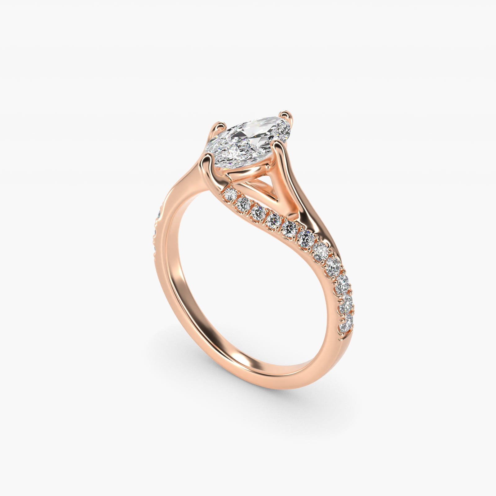 Bypass PavŽ Kite-Set Diamond Engagement Ring In 18k Rose Gold By James Allen - Marquise Center