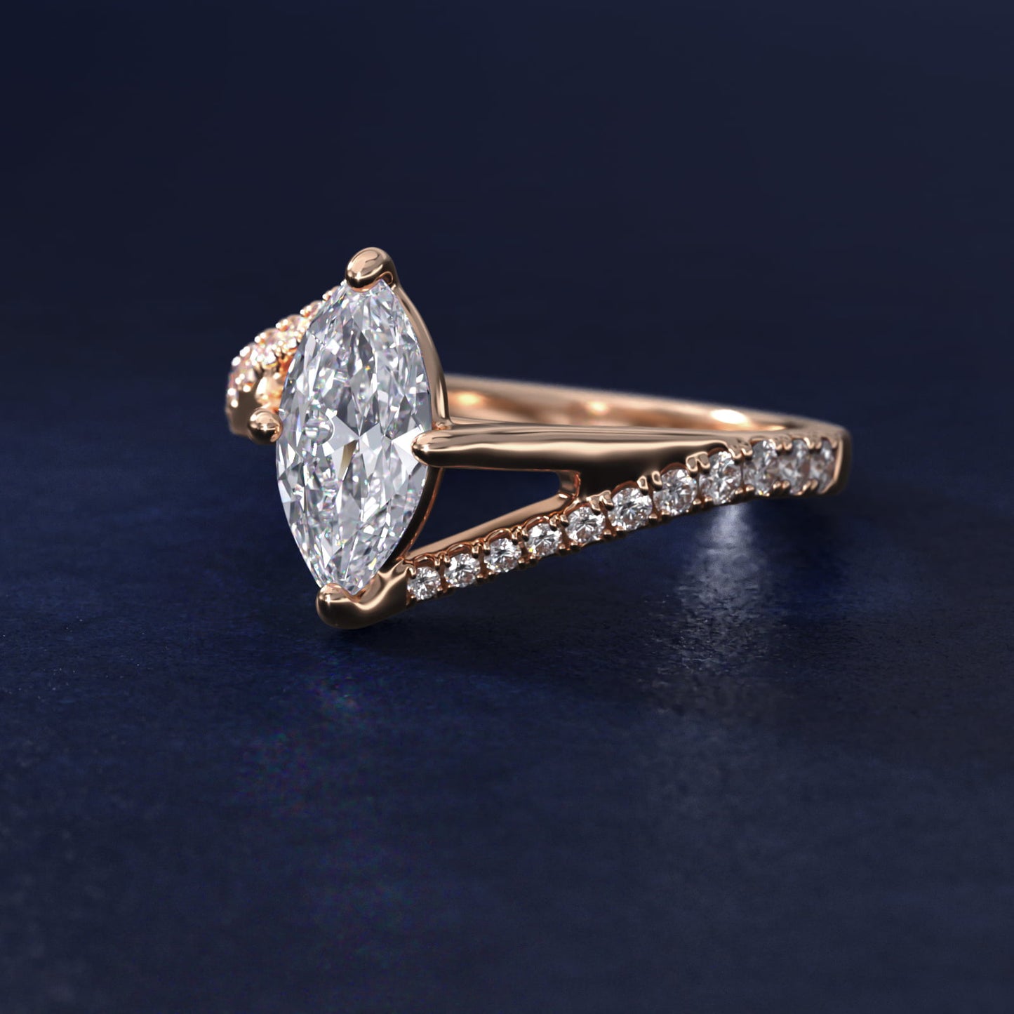 Bypass PavŽ Kite-Set Diamond Engagement Ring In 14K Rose Gold By James Allen - Marquise Center