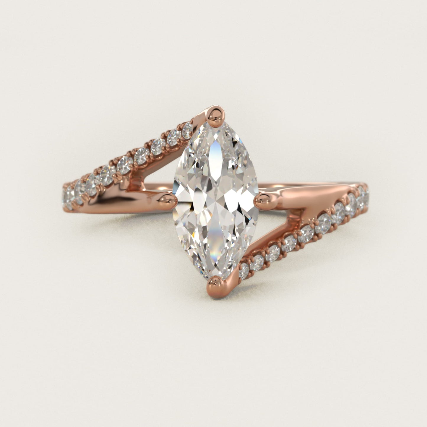 Bypass PavŽ Kite-Set Diamond Engagement Ring In 14K Rose Gold By James Allen - Marquise Center