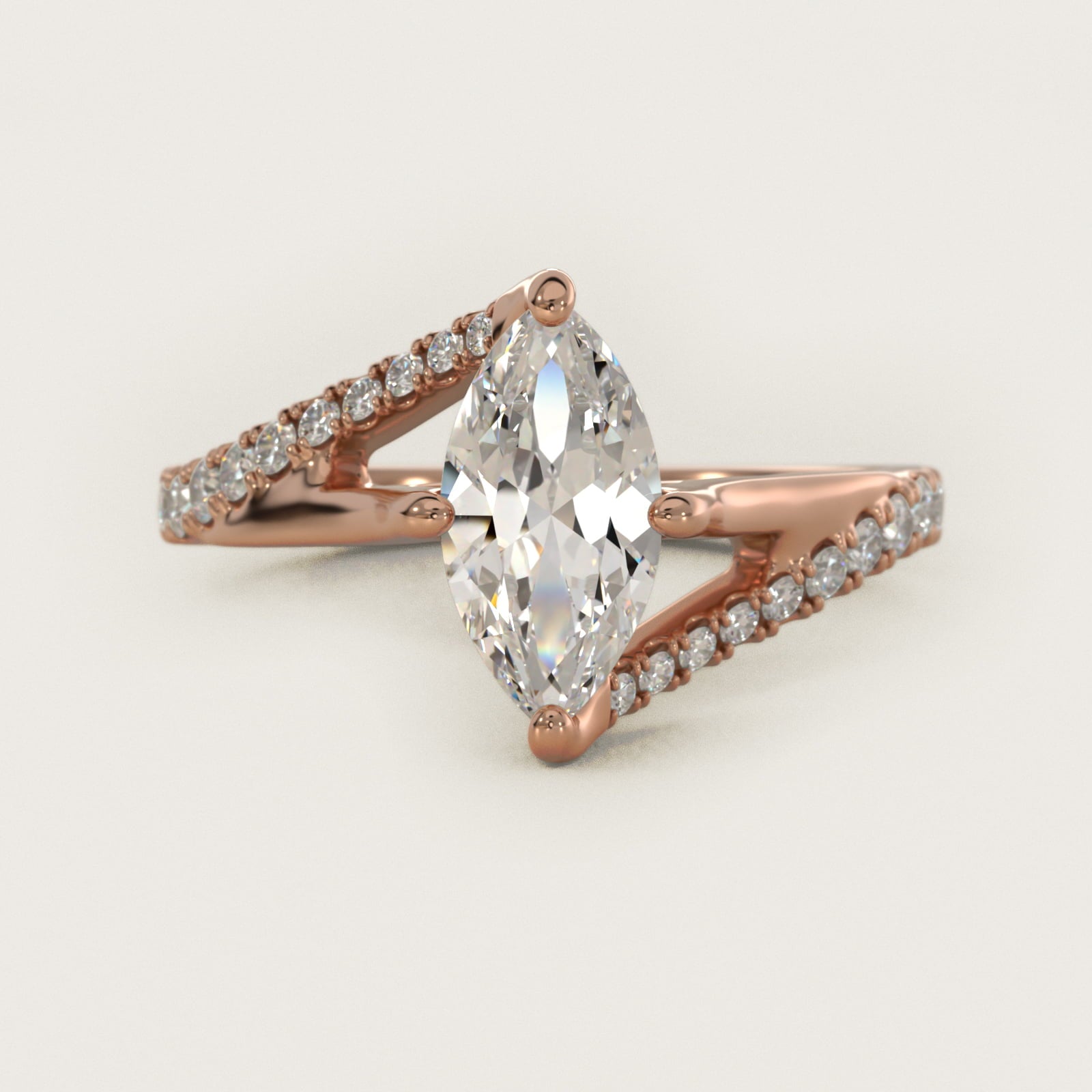 Bypass PavŽ Kite-Set Diamond Engagement Ring In 14K Rose Gold By James Allen - Marquise Center