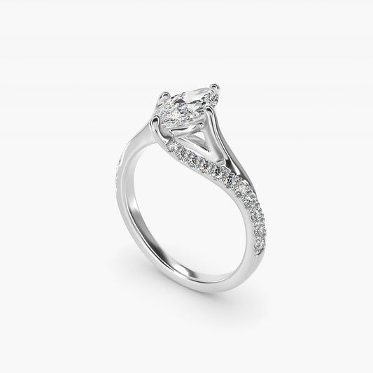 Bypass PavŽ Kite-Set Diamond Engagement Ring In 14K White Gold By James Allen - Marquise Center