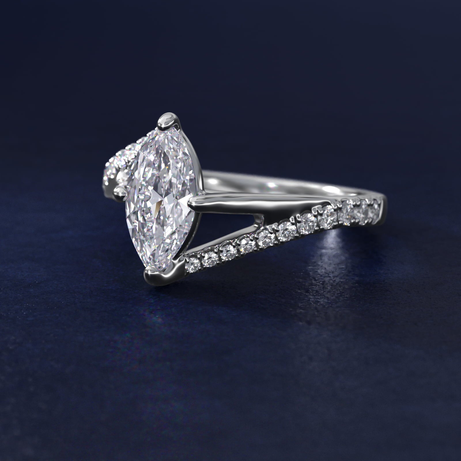 Bypass PavŽ Kite-Set Diamond Engagement Ring In 18k White Gold By James Allen - Marquise Center