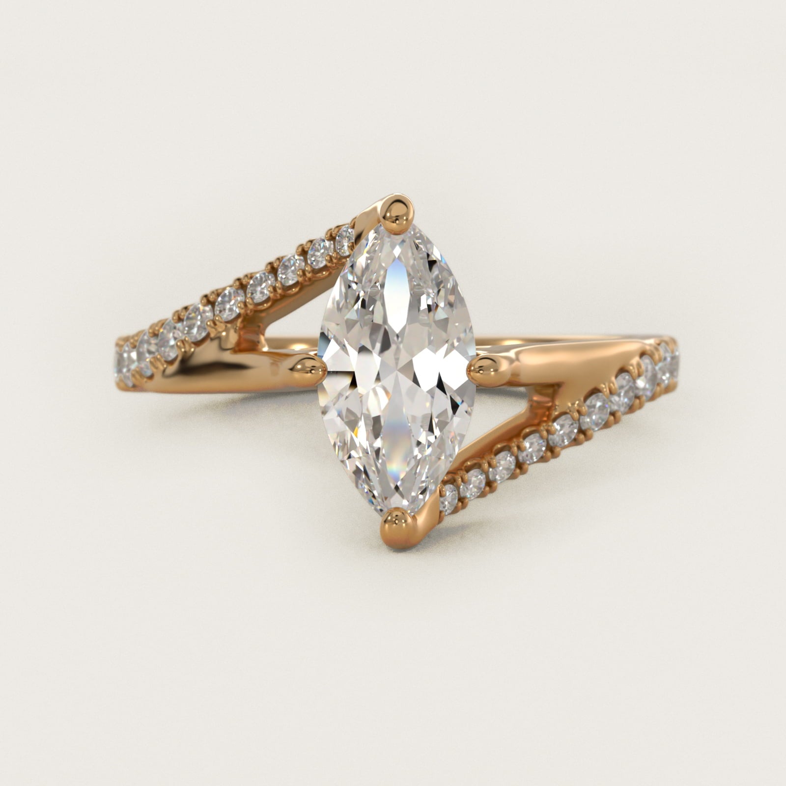 Bypass PavŽ Kite-Set Diamond Engagement Ring In 18k Yellow Gold By James Allen - Marquise Center