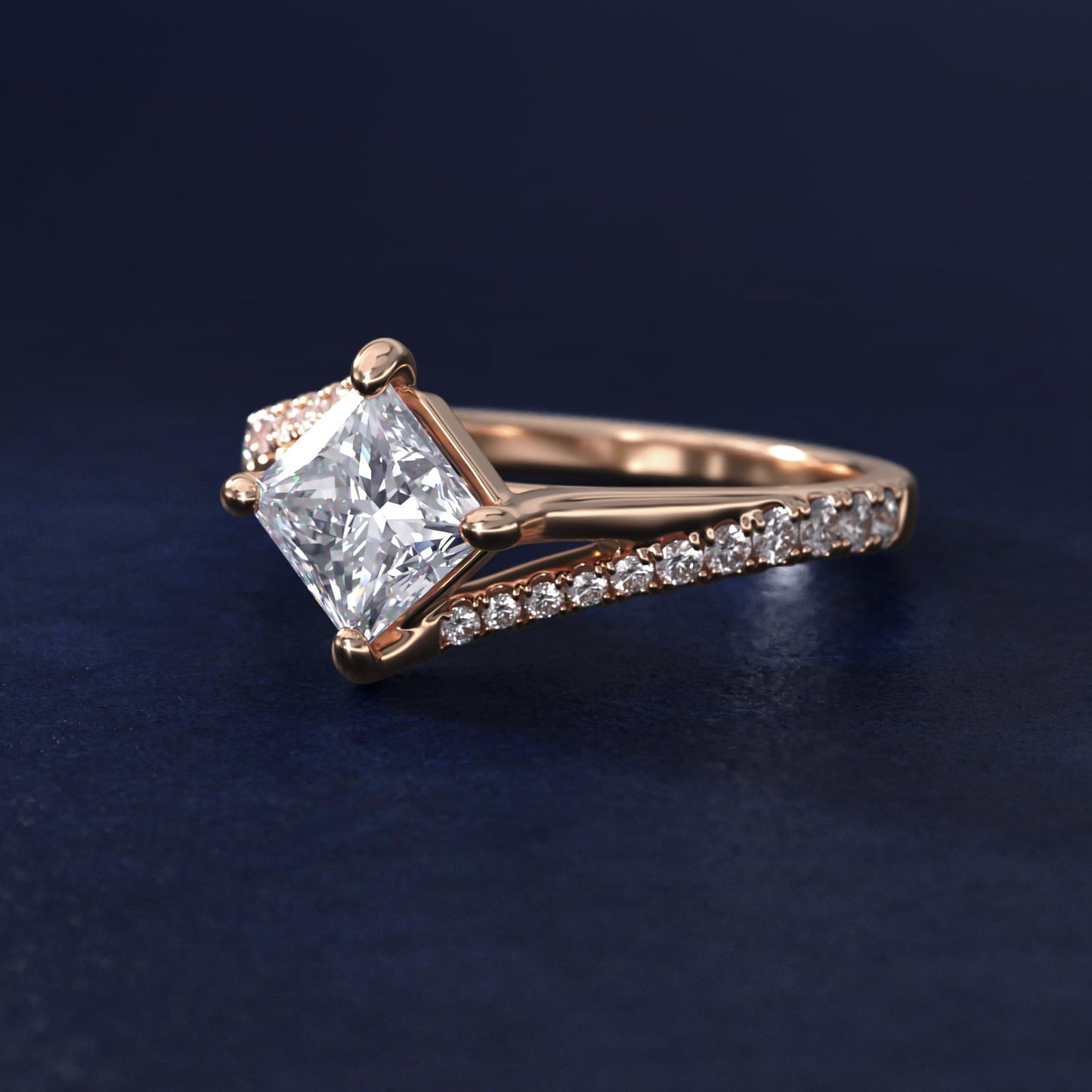 Bypass PavŽ Kite-Set Diamond Engagement Ring In 14K Rose Gold By James Allen - Princess Center