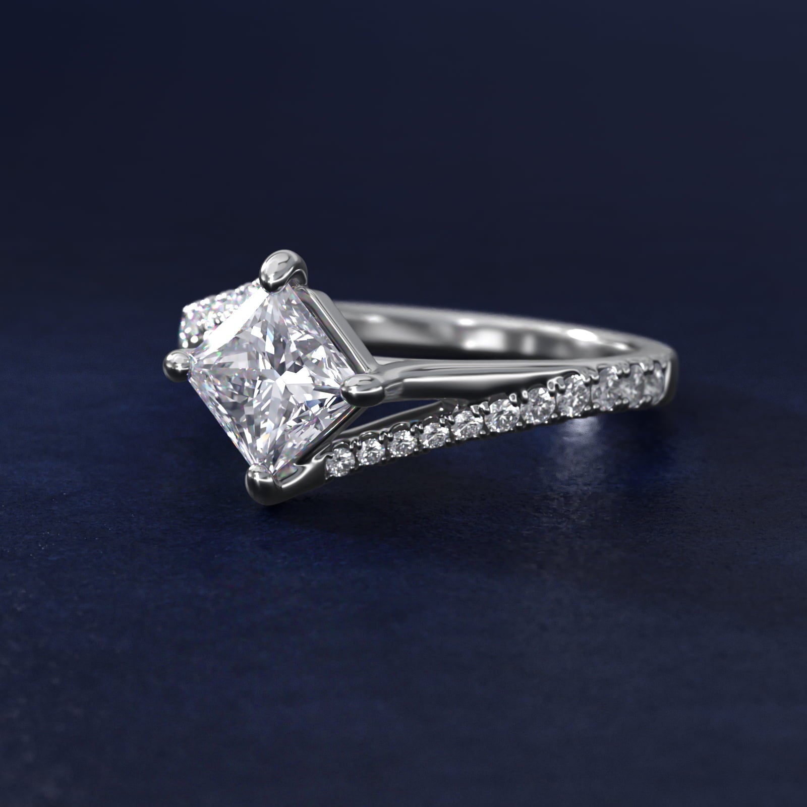 Bypass PavŽ Kite-Set Diamond Engagement Ring In 14K White Gold By James Allen - Princess Center
