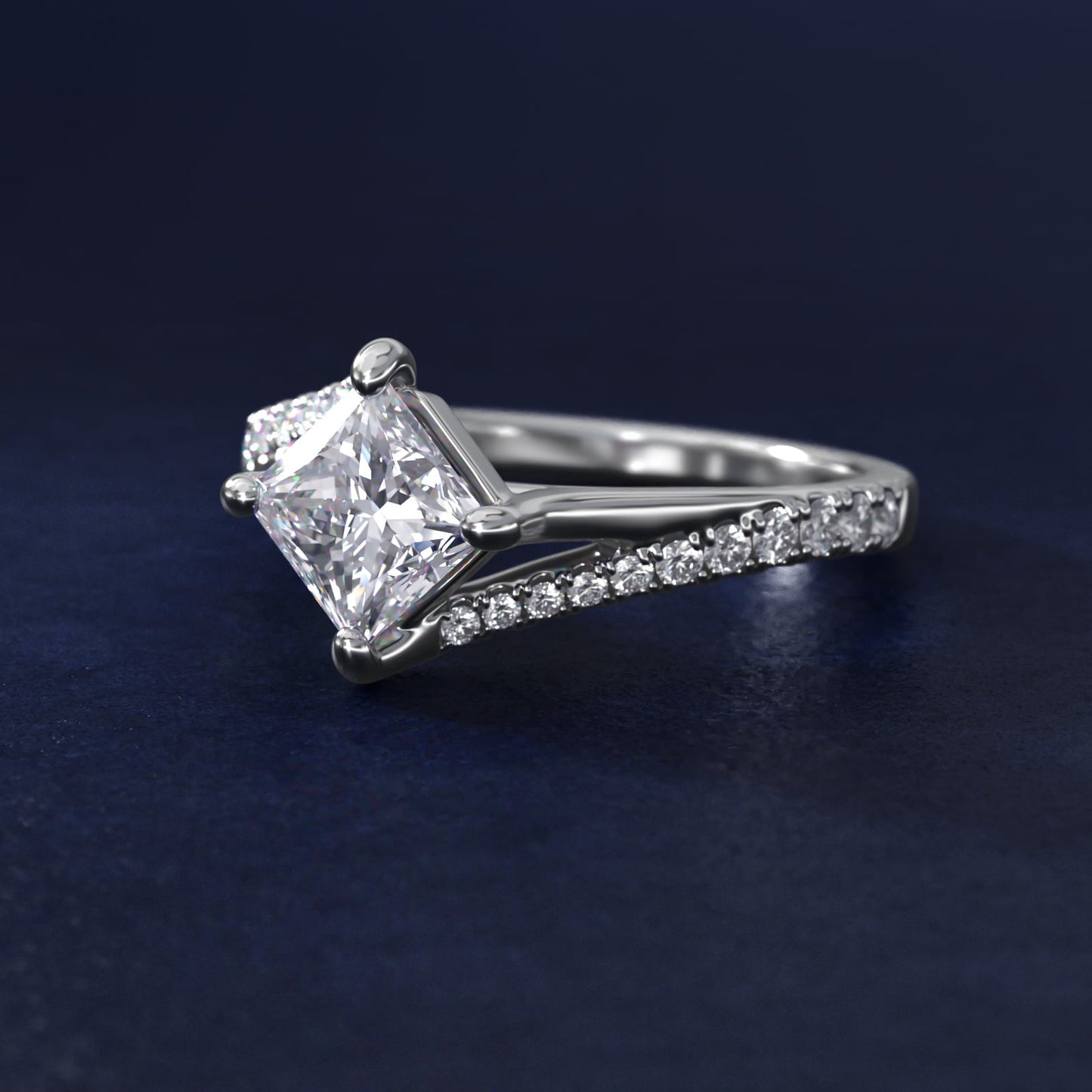 Bypass PavŽ Kite-Set Diamond Engagement Ring In 18k White Gold By James Allen - Princess Center