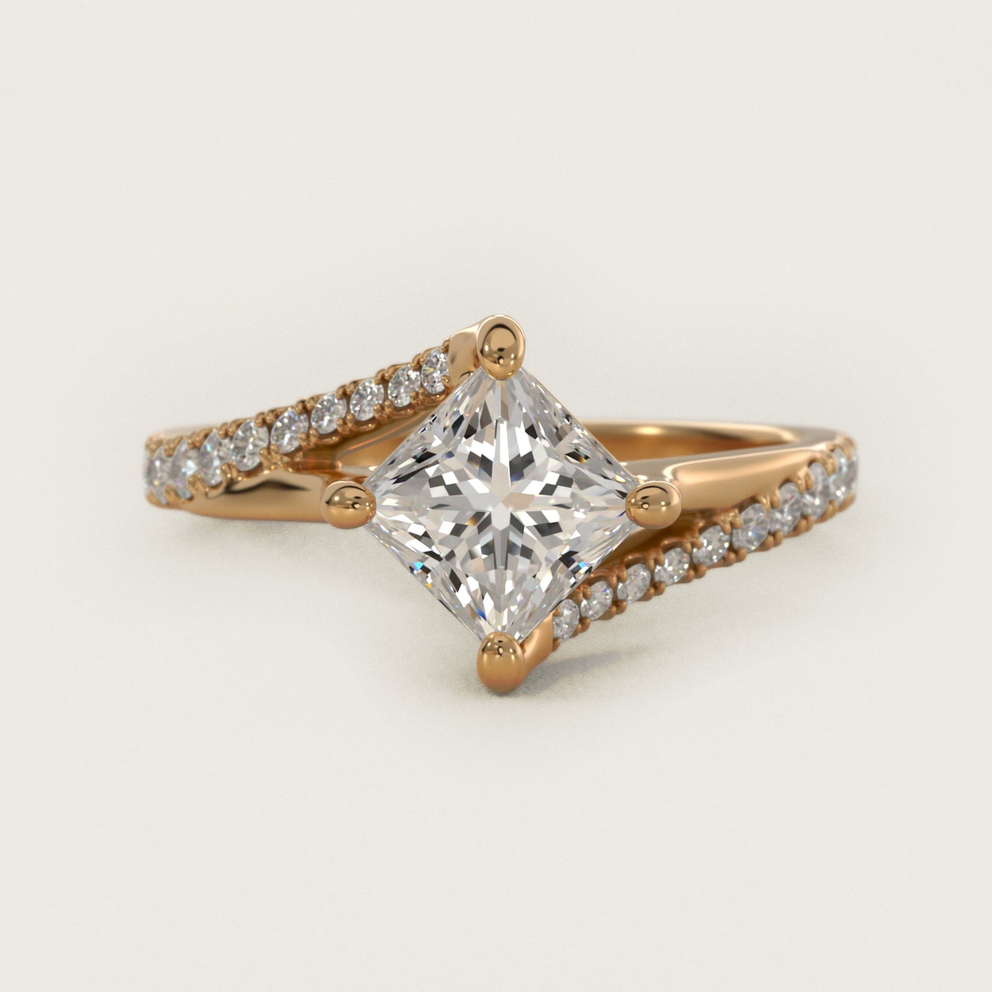 Bypass PavŽ Kite-Set Diamond Engagement Ring In 18k Yellow Gold By James Allen - Princess Center
