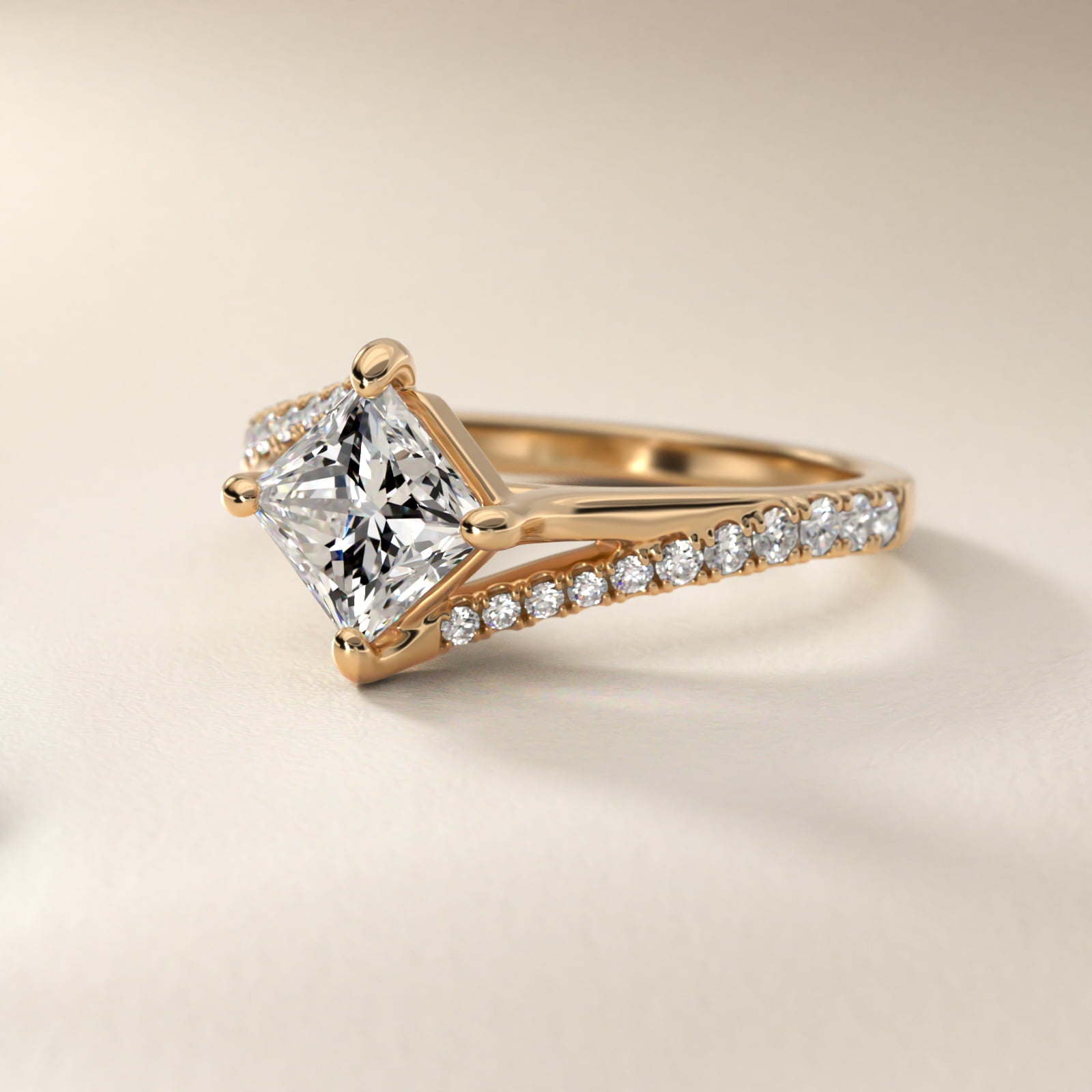 Bypass PavŽ Kite-Set Diamond Engagement Ring In 14K Yellow Gold By James Allen - Princess Center