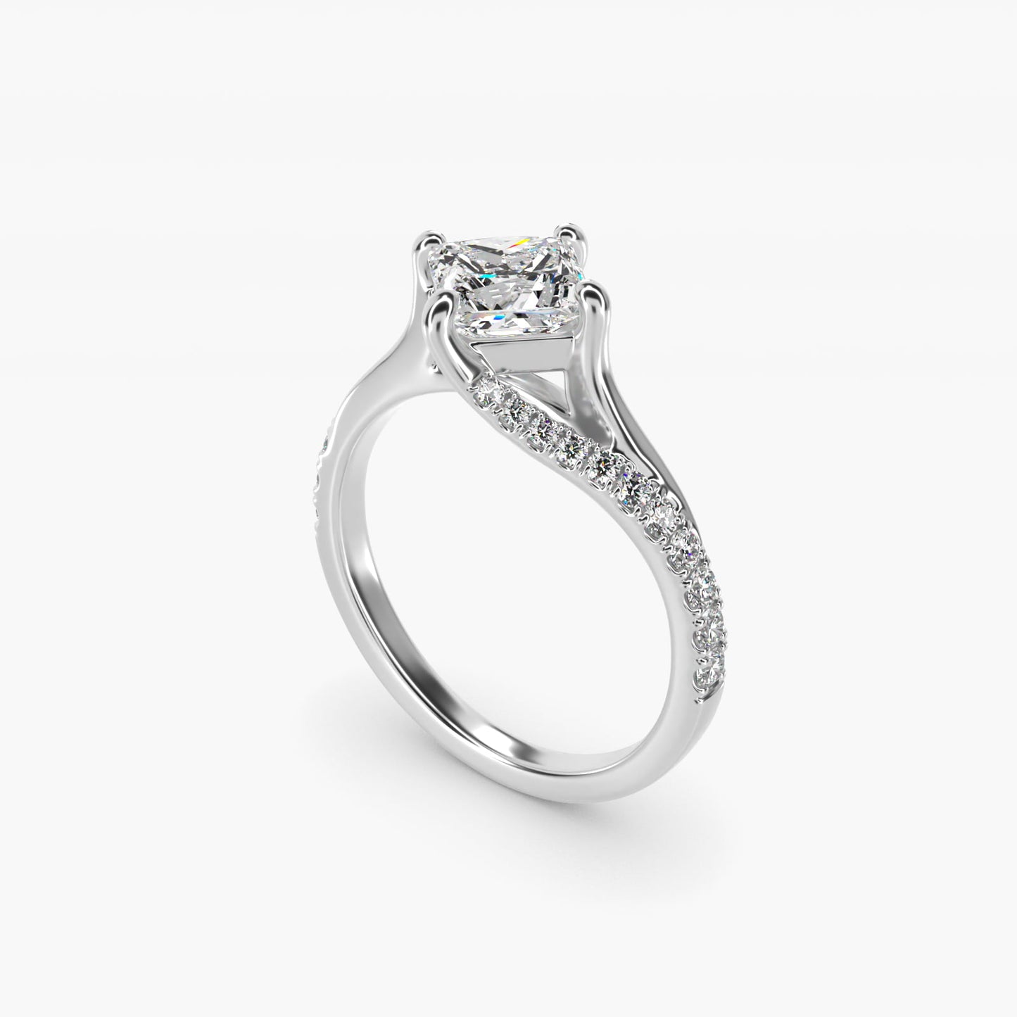 Bypass PavŽ Kite-Set Diamond Engagement Ring In Platinum By James Allen - Princess Center