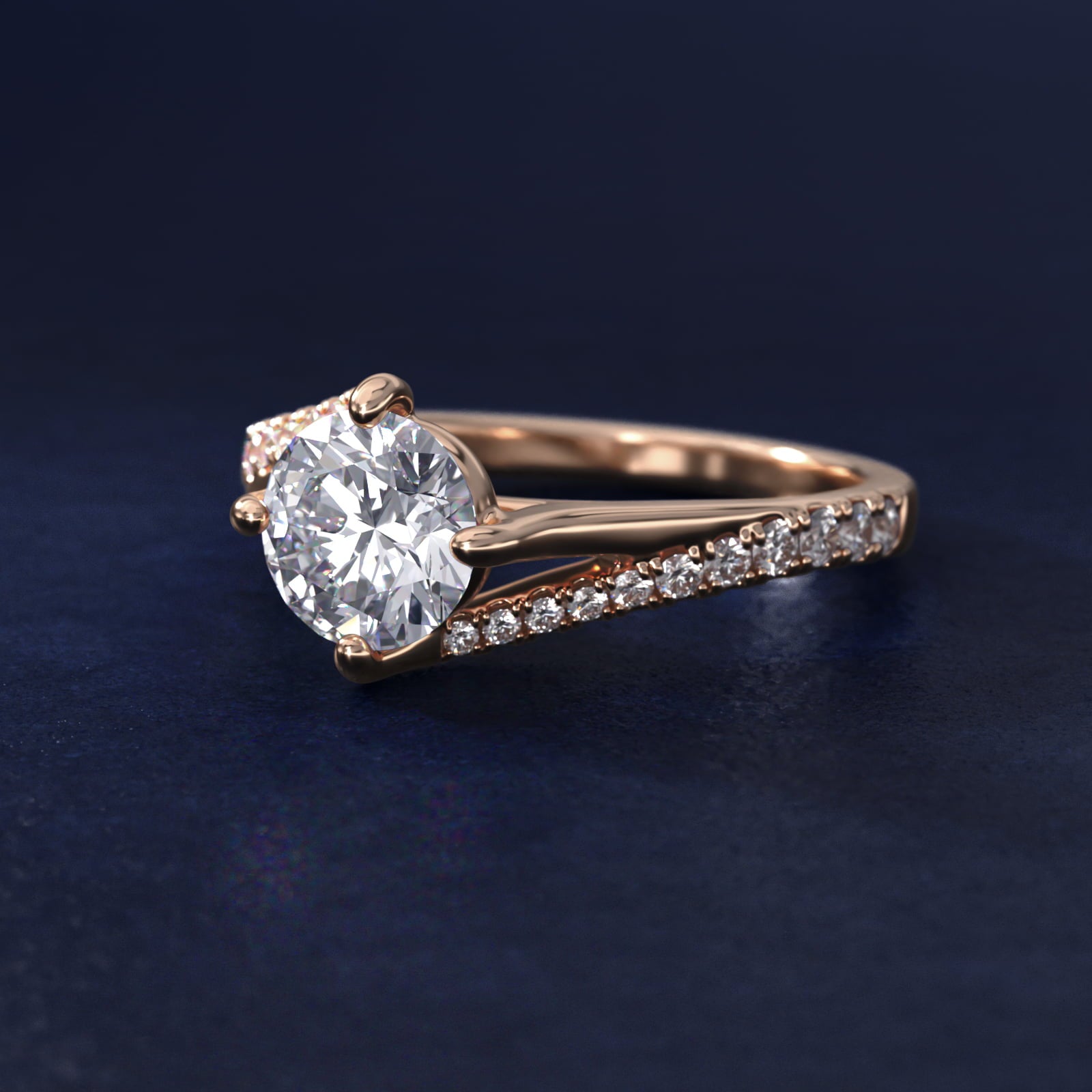 Bypass PavŽ Kite-Set Diamond Engagement Ring In 18k Rose Gold By James Allen - Round Center