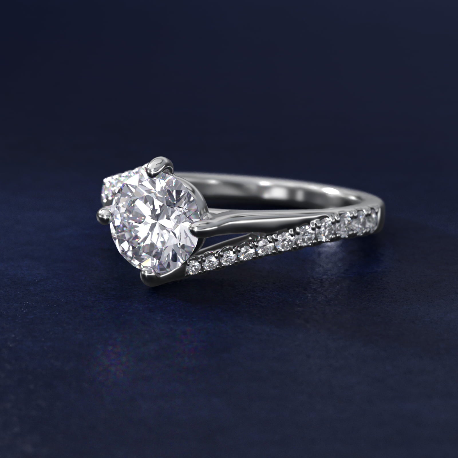 Bypass PavŽ Kite-Set Diamond Engagement Ring In 14K White Gold By James Allen - Round Center