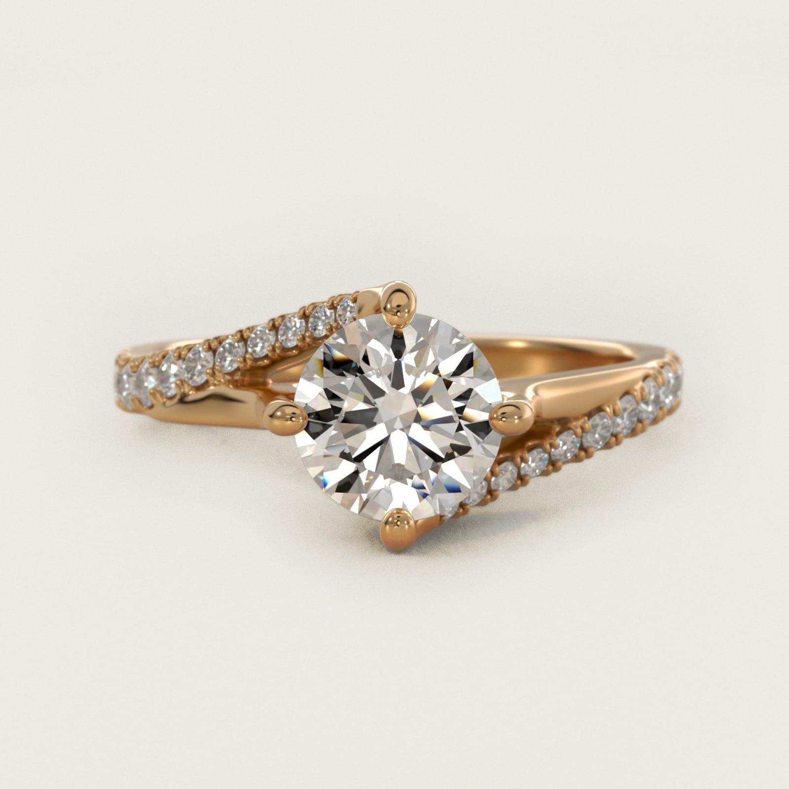Bypass PavŽ Kite-Set Diamond Engagement Ring In 18k Yellow Gold By James Allen - Round Center