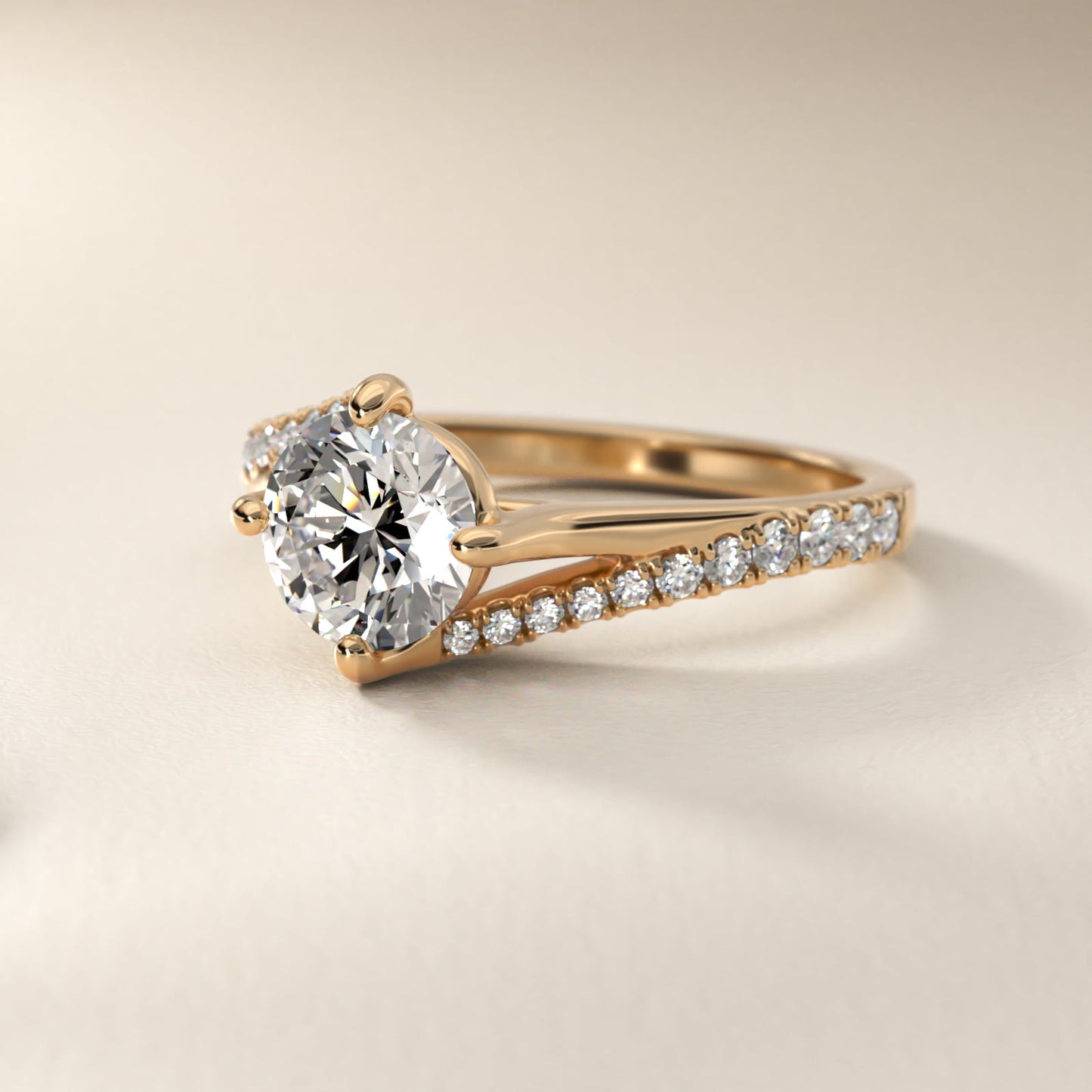Bypass PavŽ Kite-Set Diamond Engagement Ring In 18k Yellow Gold By James Allen - Round Center