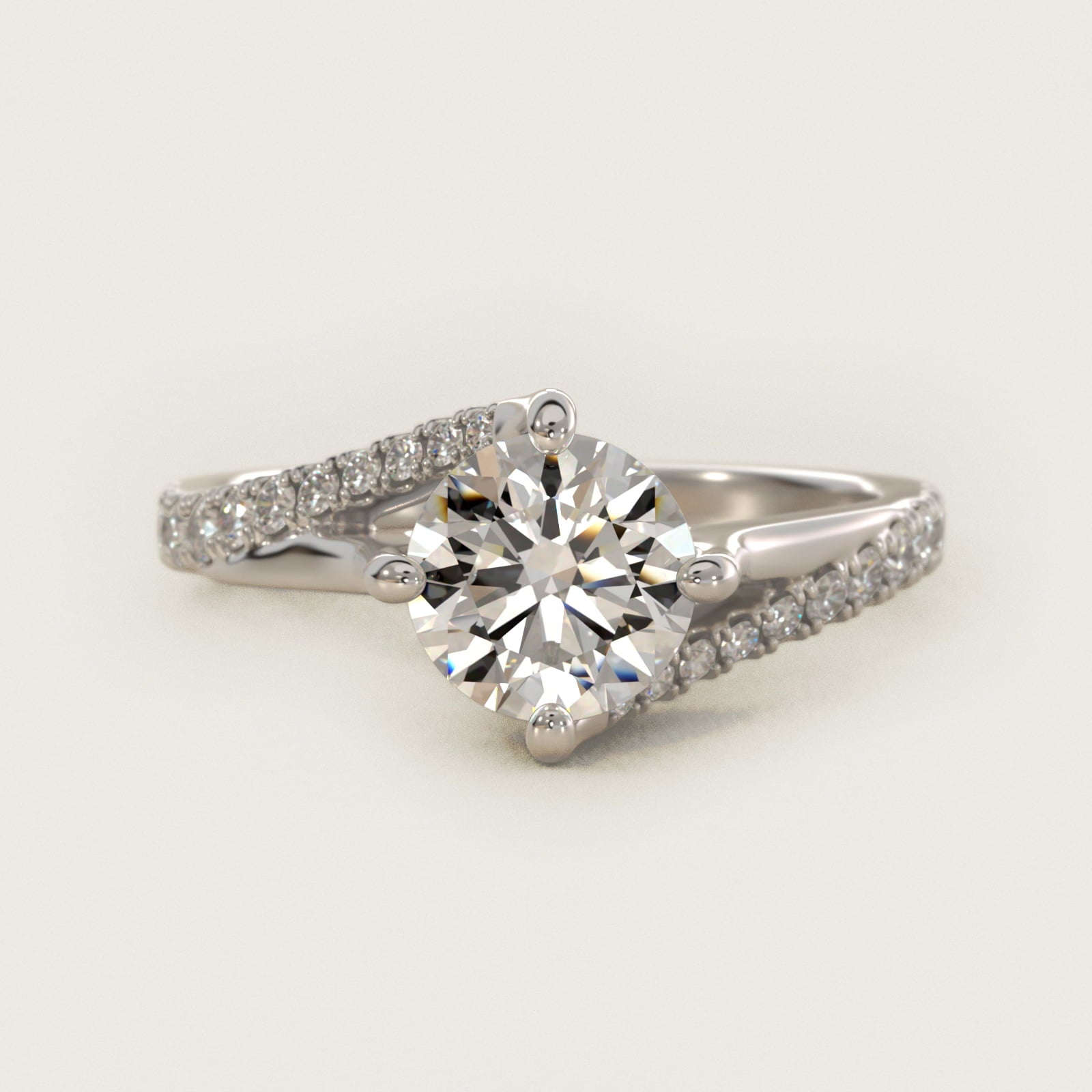 Bypass PavŽ Kite-Set Diamond Engagement Ring In Platinum By James Allen - Round Center