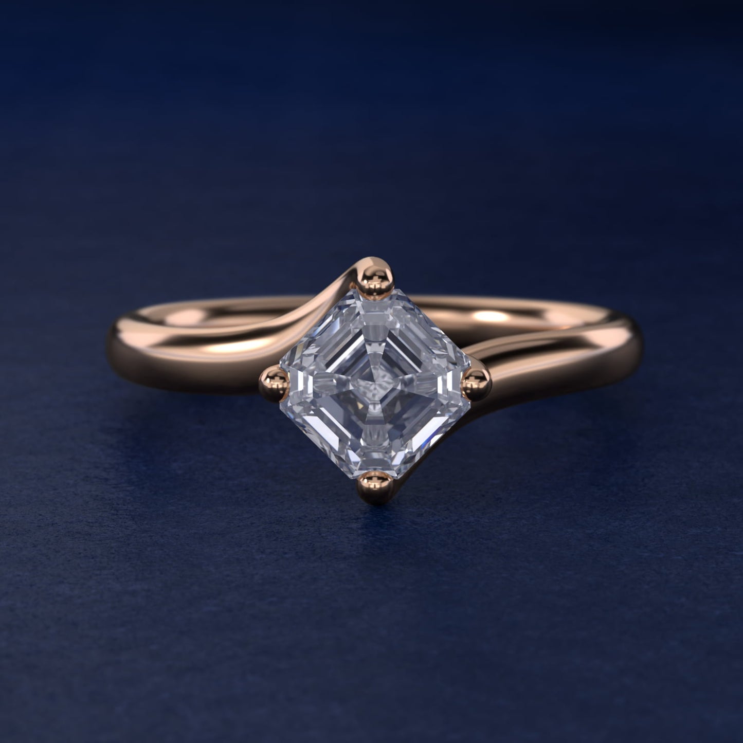 Bypass Solitaire Engagement Ring in 14k Rose Gold By Zac Zac Posen - Asscher Center