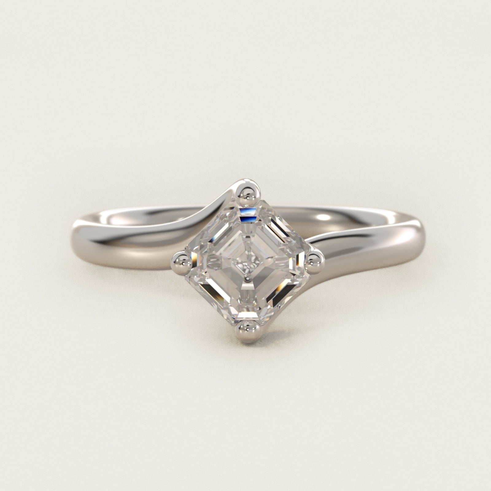 Bypass Solitaire Engagement Ring in 18k White Gold By Zac Zac Posen - Asscher Center