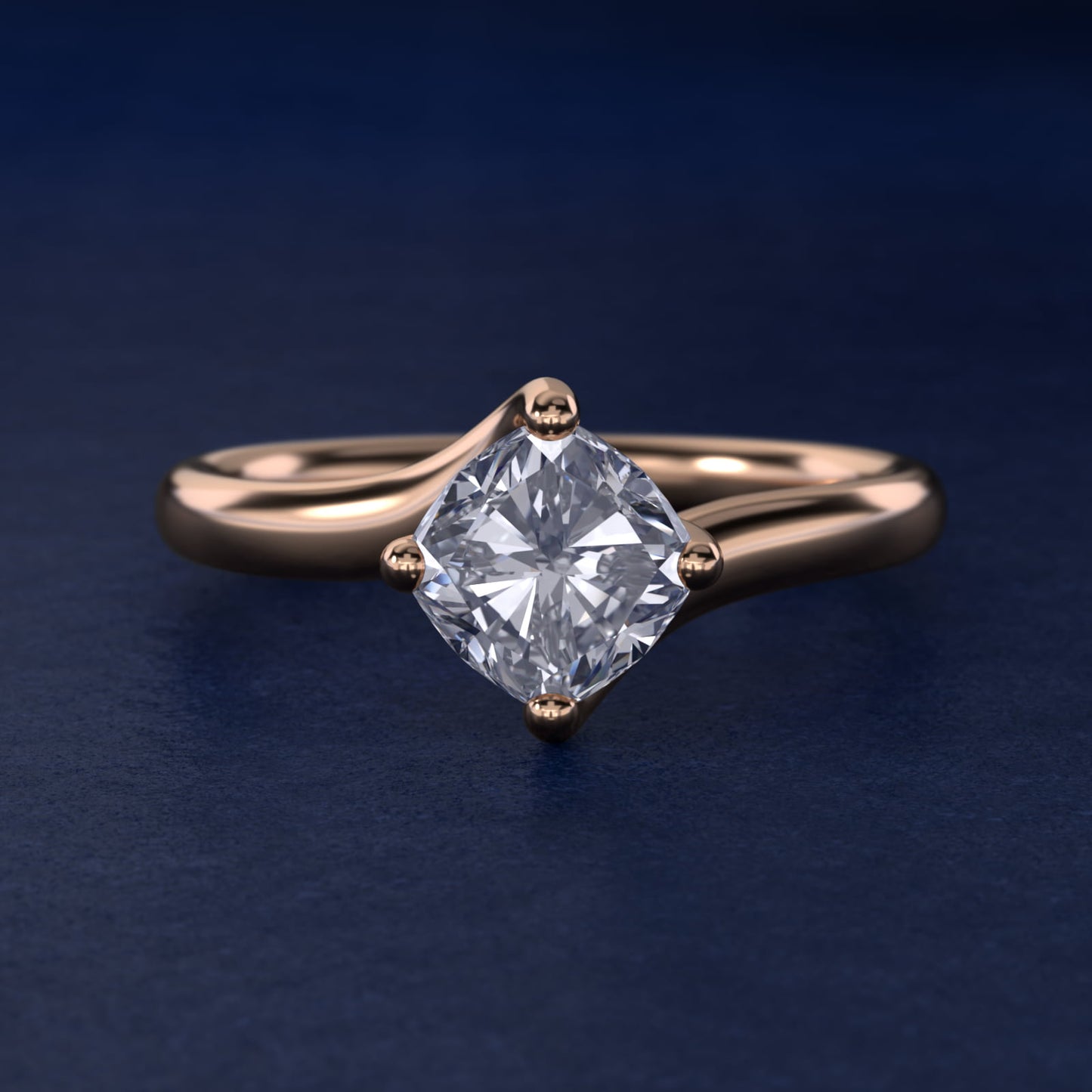 Bypass Solitaire Engagement Ring in 14k Rose Gold By Zac Zac Posen - Cushion Center