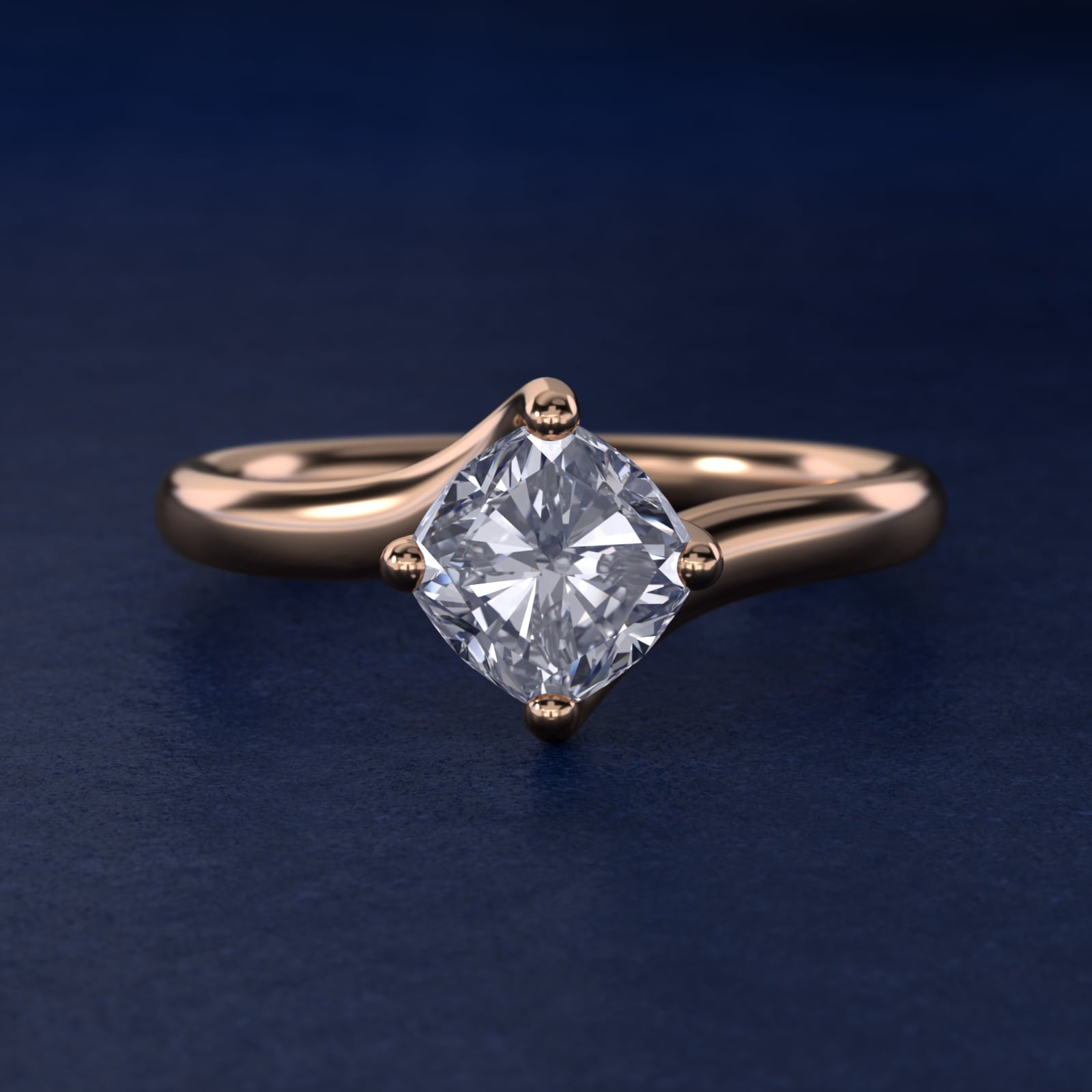 Bypass Solitaire Engagement Ring in 18k Rose Gold By Zac Zac Posen - Cushion Center