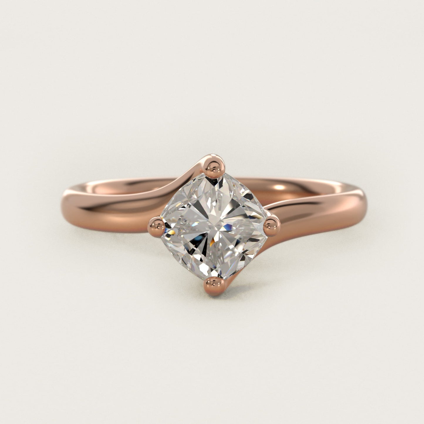 Bypass Solitaire Engagement Ring in 14k Rose Gold By Zac Zac Posen - Cushion Center