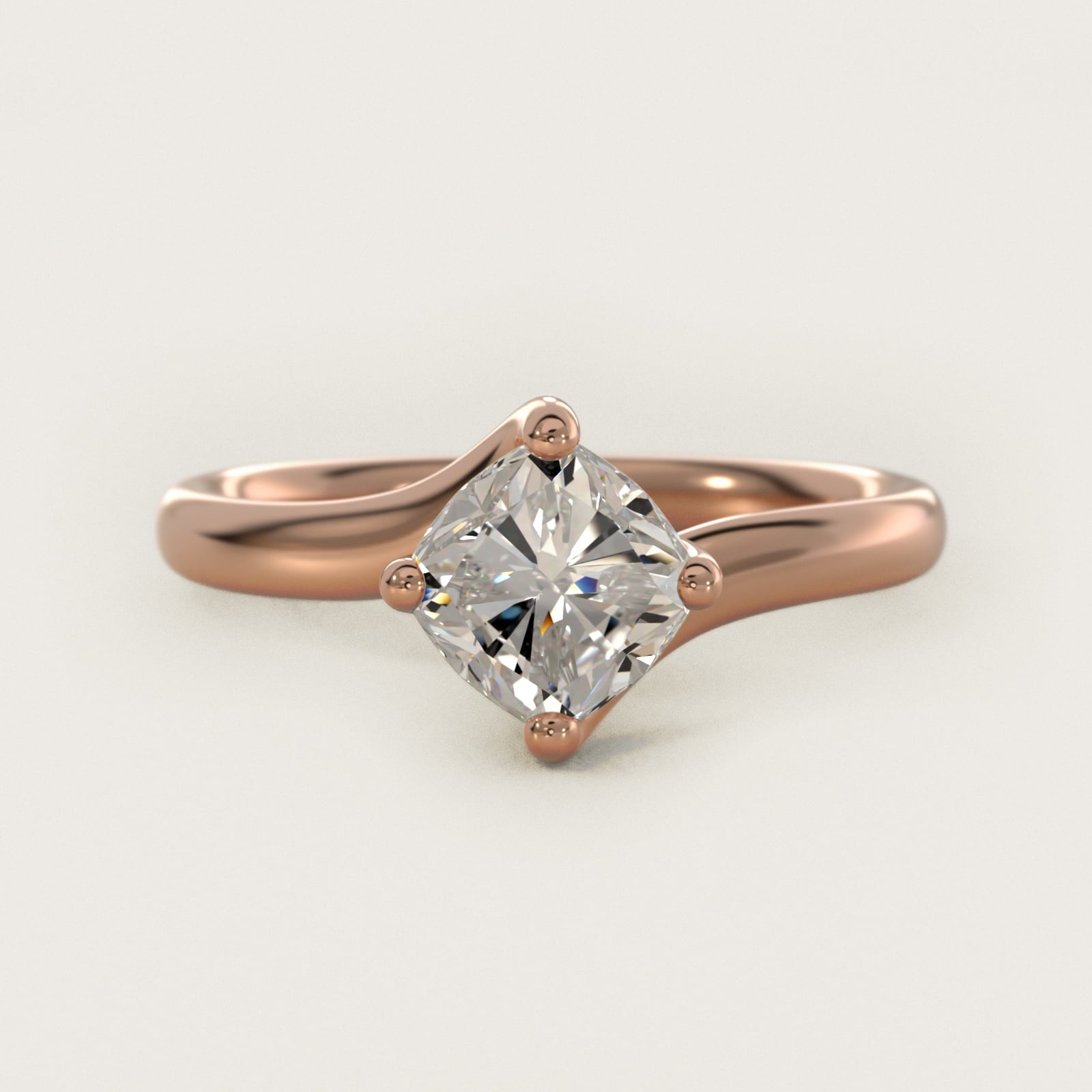 Bypass Solitaire Engagement Ring in 18k Rose Gold By Zac Zac Posen - Cushion Center