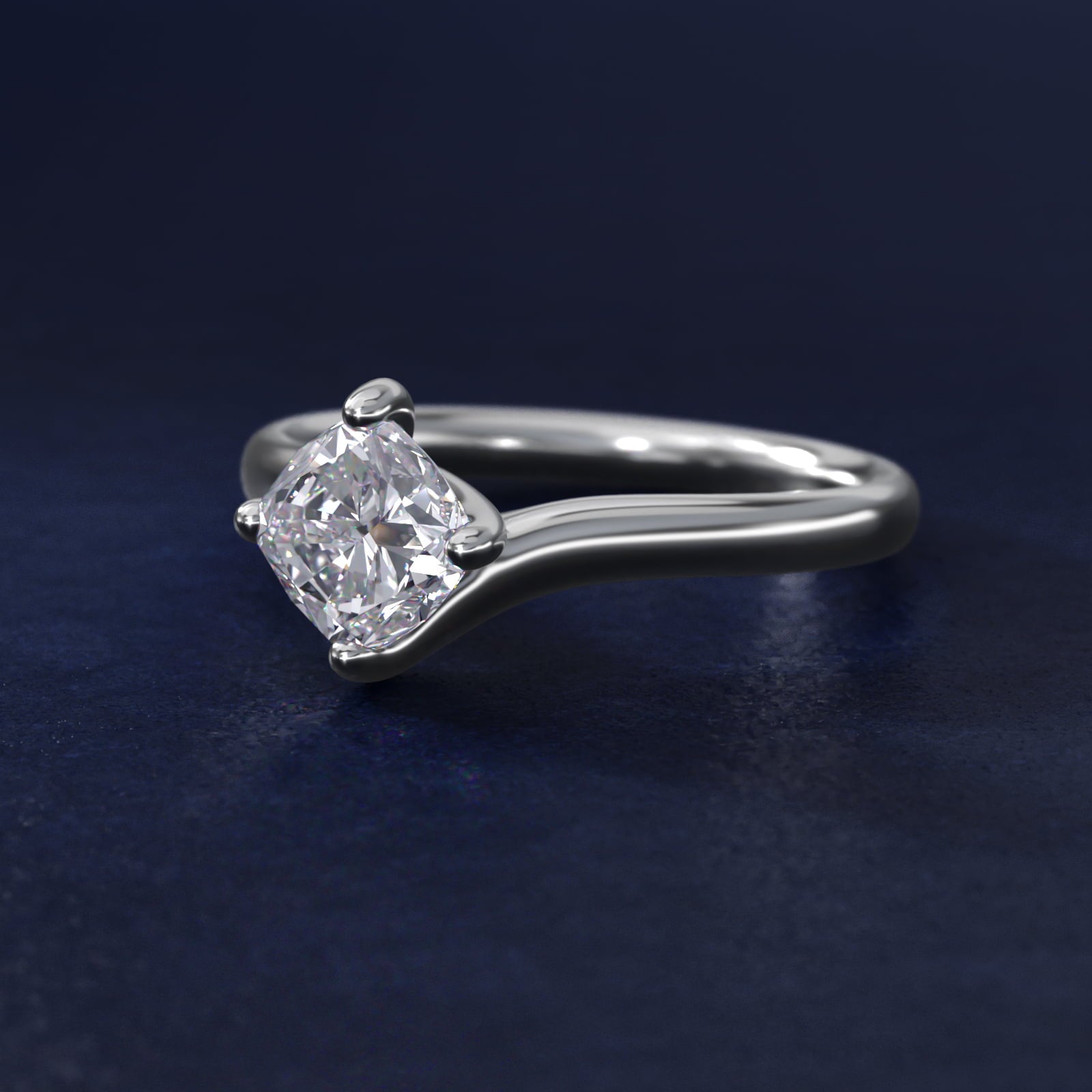 Bypass Solitaire Engagement Ring in 18k White Gold By Zac Zac Posen - Cushion Center